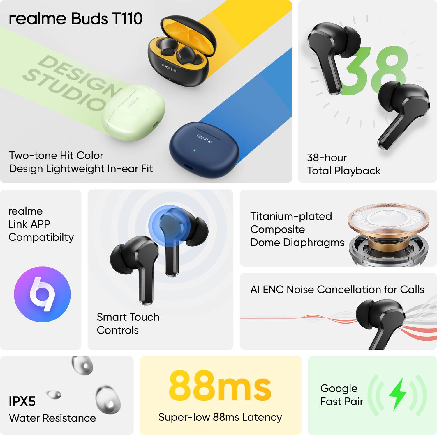 realme Buds T110 AI ENC Bluetooth Earbuds - Image 2