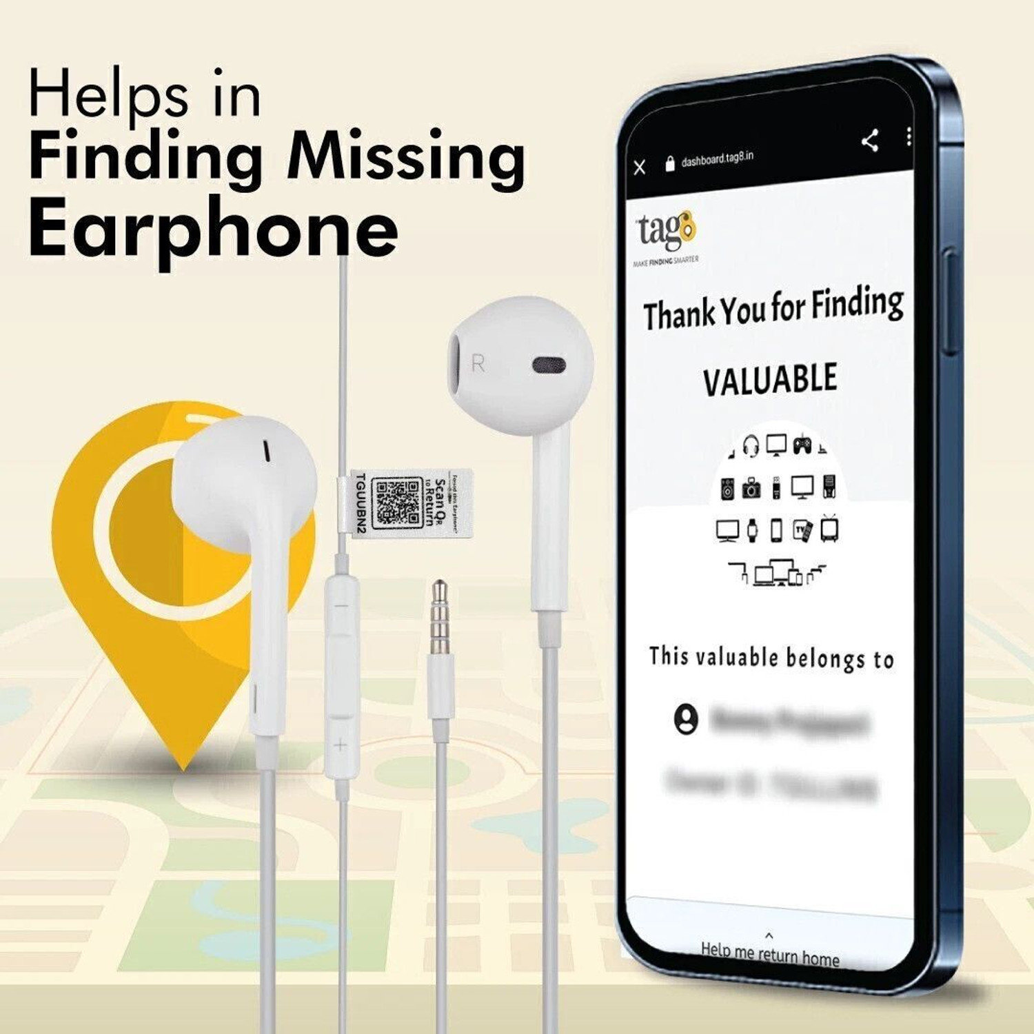 Image of Tag8 Wired Earphones Pack of 2 with QR Based Technology in White for Seamless Audio Wired