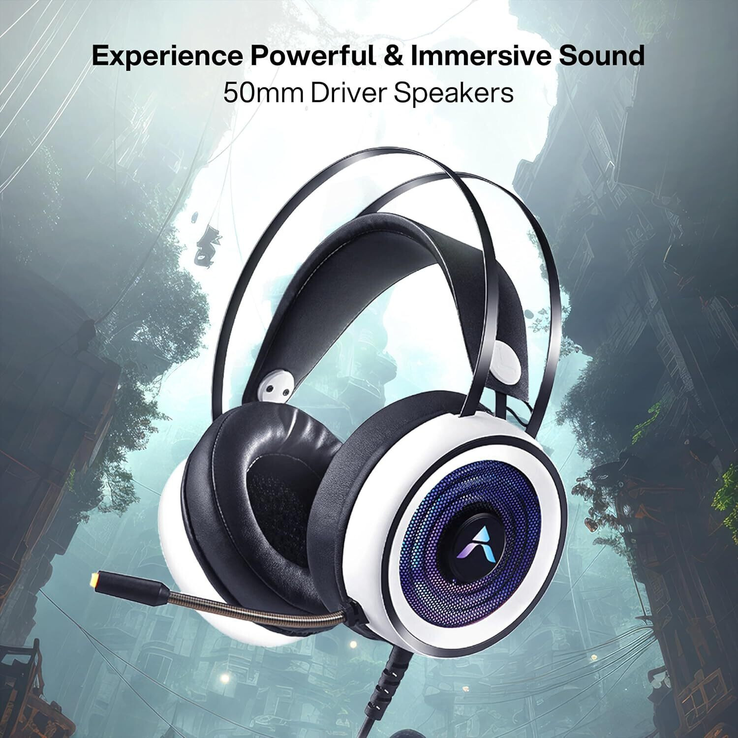 Image of ADCOM Striker Wired Over-Ear Gaming Headphones, RGB LED, 50mm Drivers, Mic 2M Cable Wired Gaming