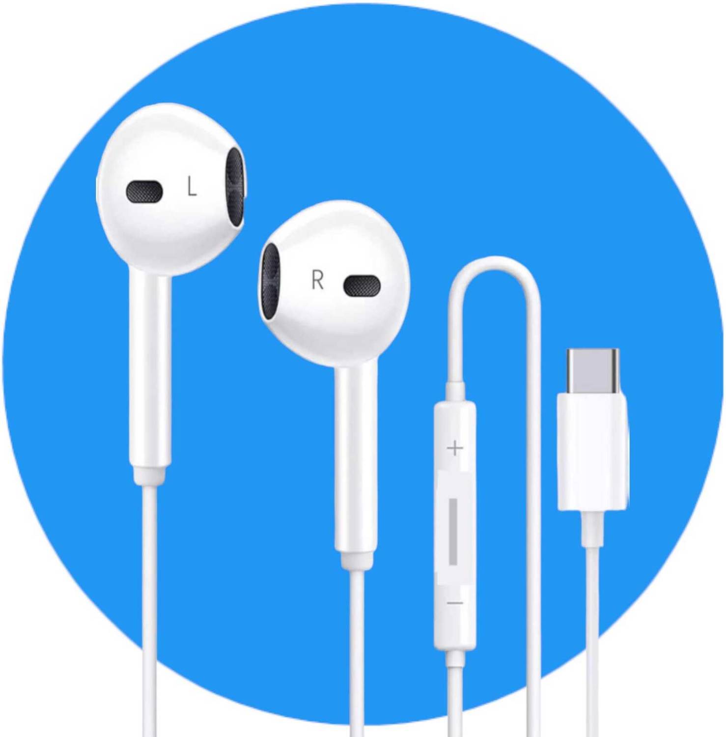 Bxeno Type C Earphone with Mic for S22 Ultra,Tab S8, A53 5G,Z Fold3, S21[WHITE14M] Wired