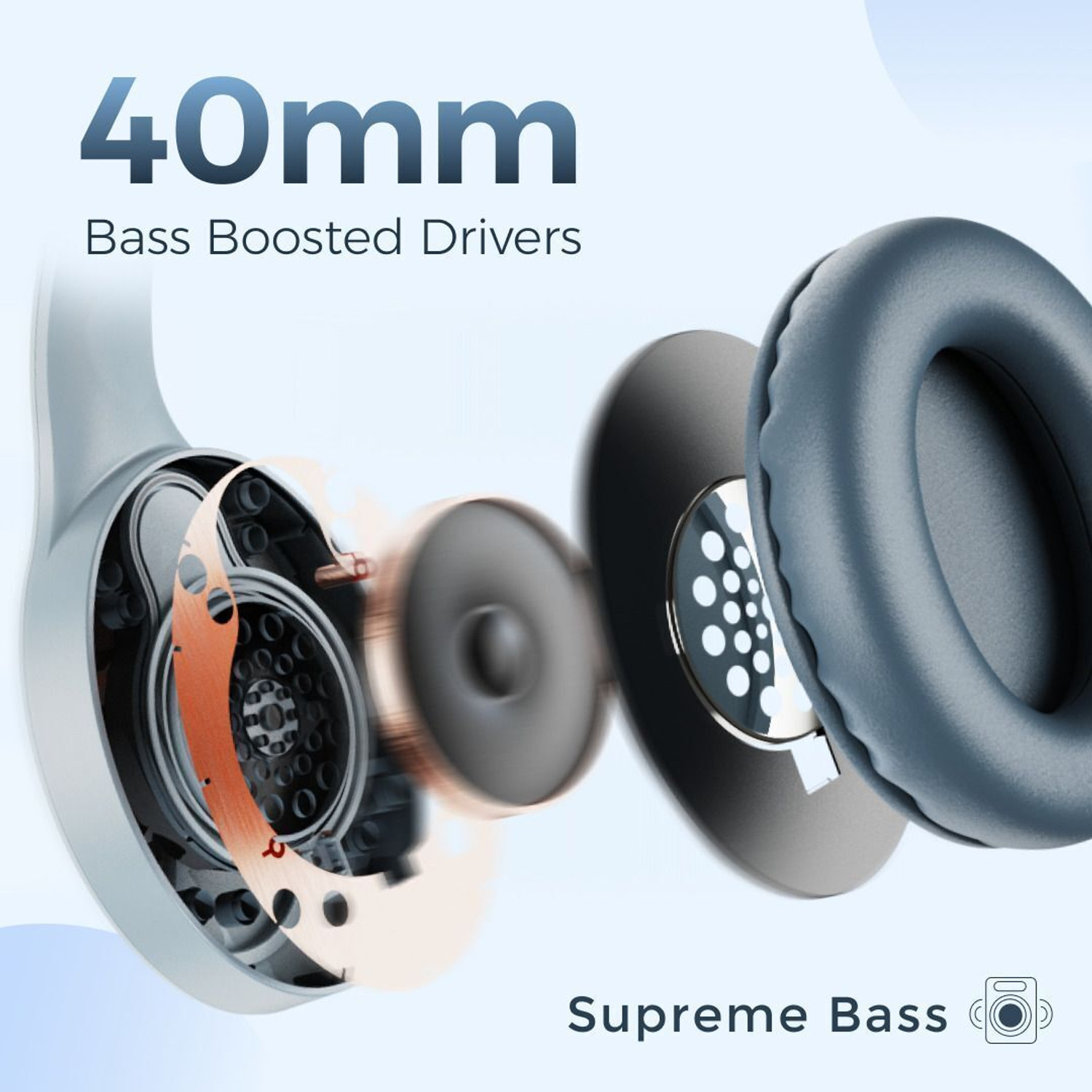 Image of Leaf Bass Pro Headphone, AI SOUND App, 50H Playtime, 40mm Driver, IPX5, BT v5.3 Bluetooth & Wired