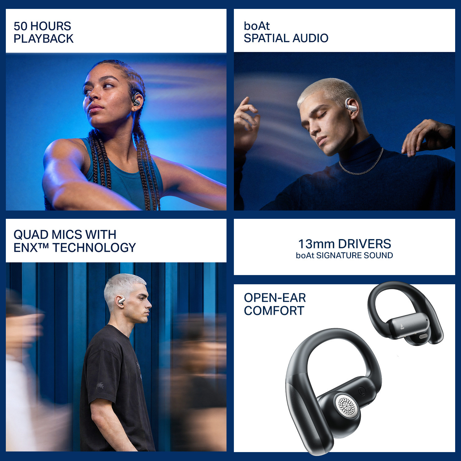 Image of boAt Airdopes Stride,50H Battery,Quad Mic,ENx, BEAST Mode,Spatial Audio,Multi-Connect Bluetooth