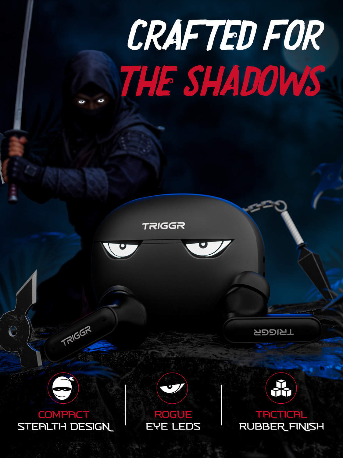 Image of TRIGGR Kraken X5 with 50H Battery, BT v6.0, 40 ms Low Latency, 4-Mic ENC, Rapid Pairing Bluetooth