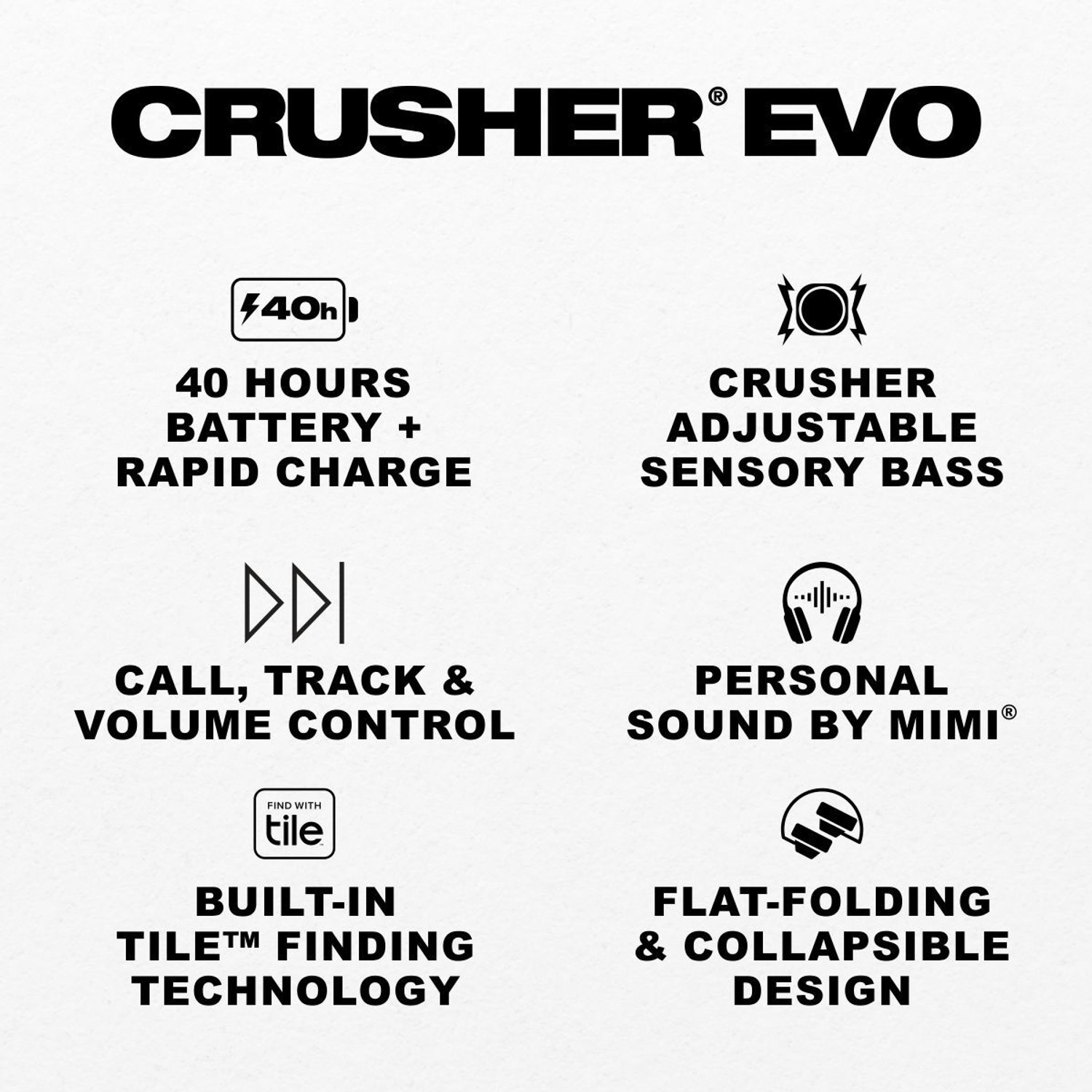 Image of Skullcandy Crusher Evo 40mm drivers 40Hr Playtime+Rapid Charge,Adjustable Sensory Bass Bluetooth