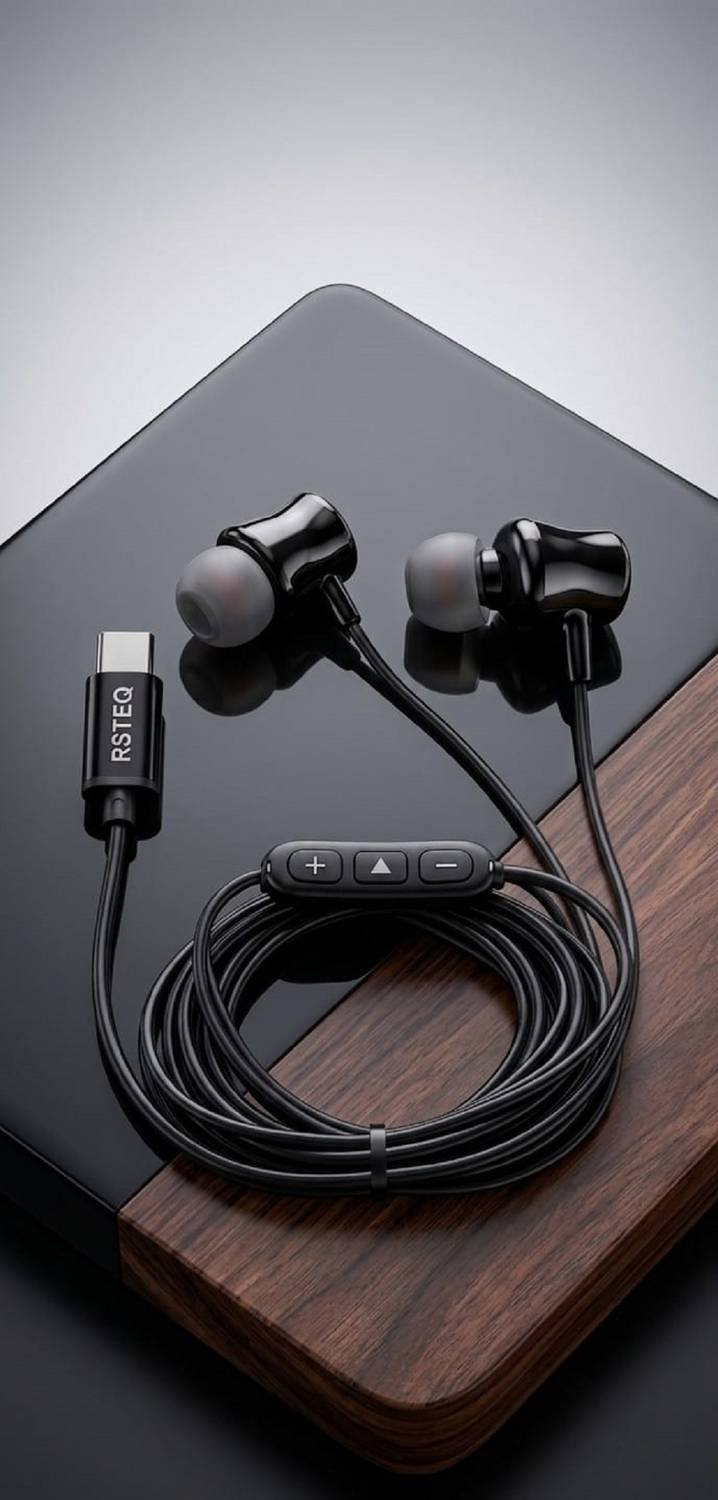 RSTEQ C Type Earphone Cristal Clear Sound Maganetic Buds Volume Control K1 Wired