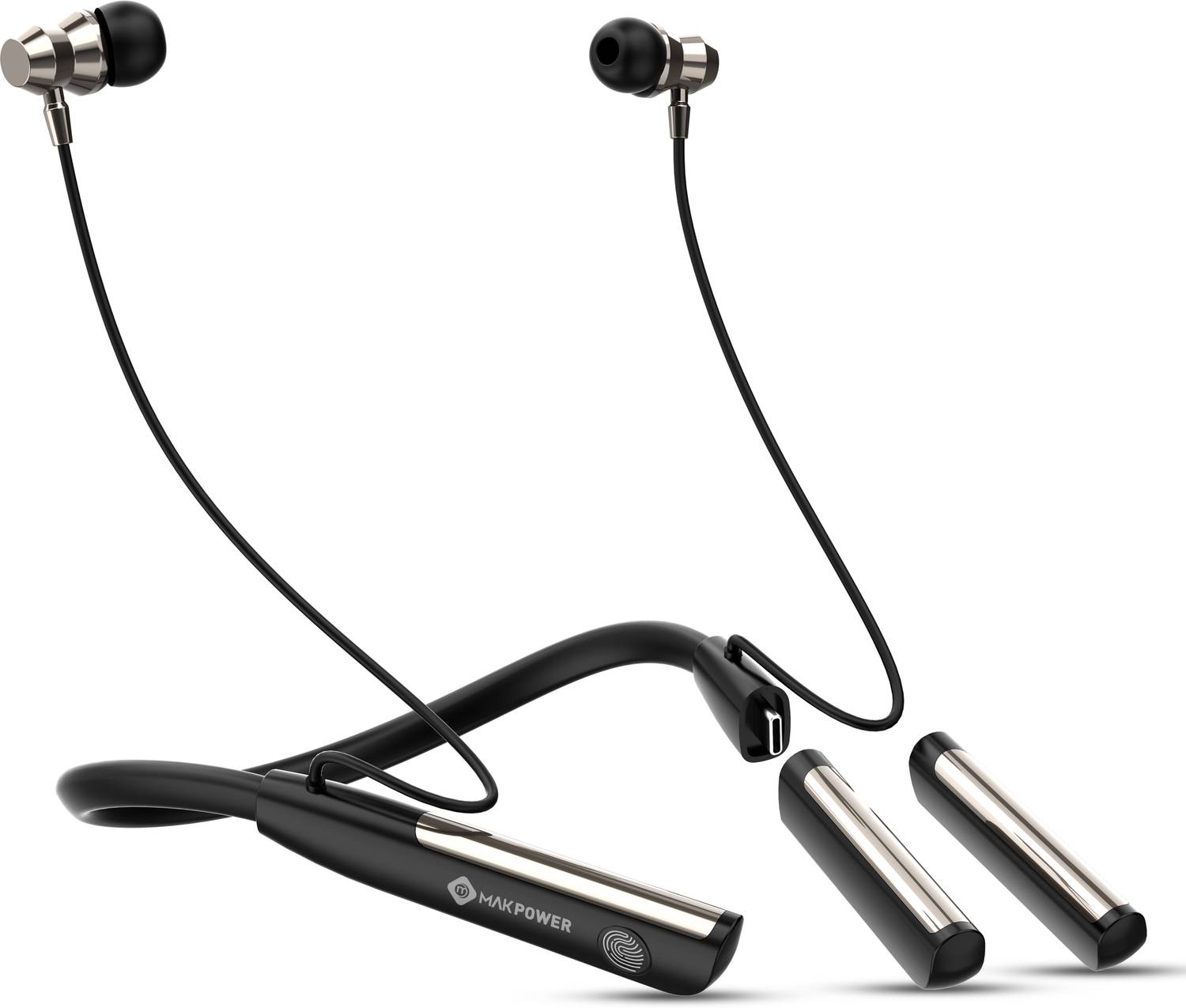 MAK POWER Touch Control, 100H Music Time with Extra Detachable Battery Wireless Neckband Bluetooth