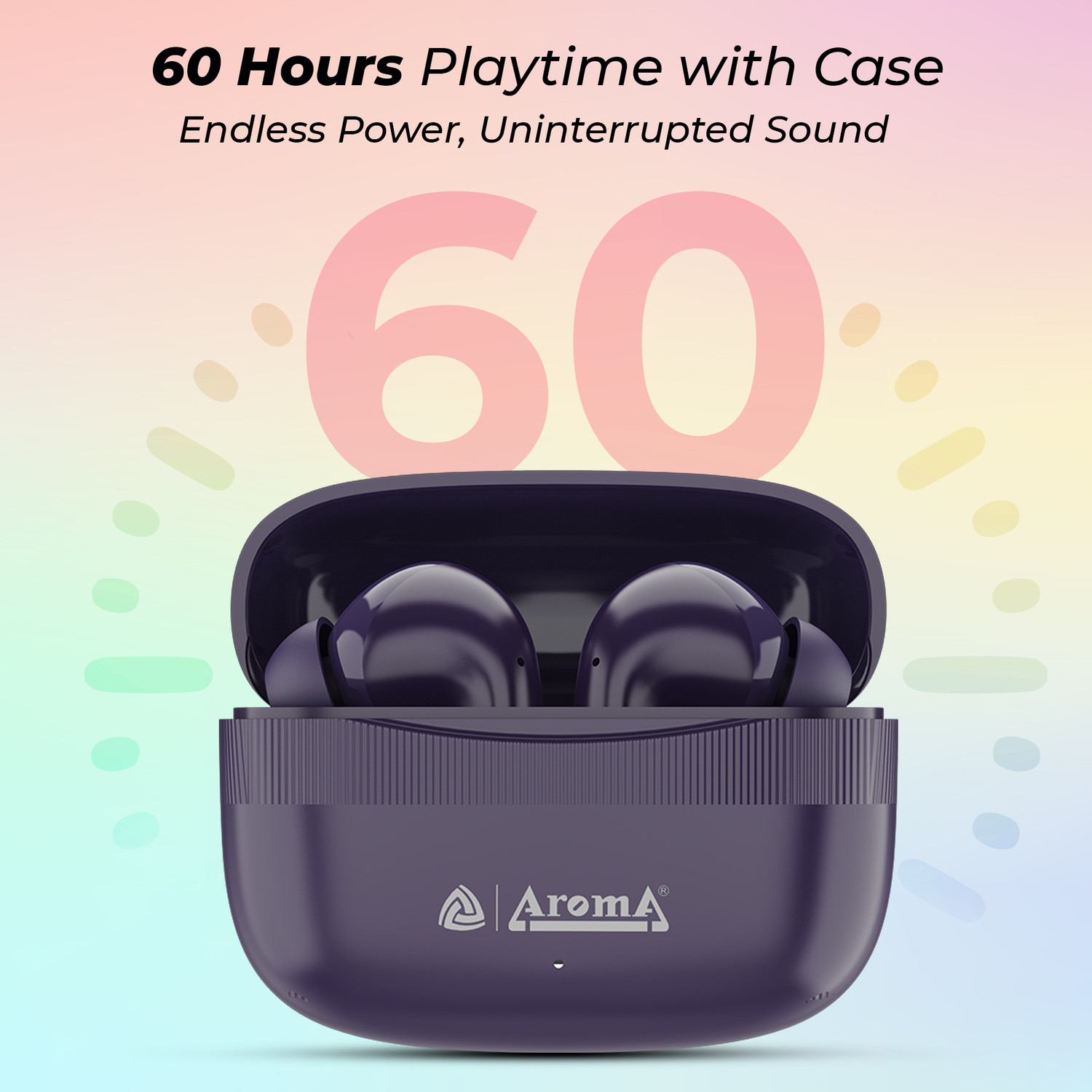 Image of Aroma TWS22 - V5.4 Upto 60Hr Playtime*, ENC, Dual Paring, Fast Charging, Heavy Bass Bluetooth