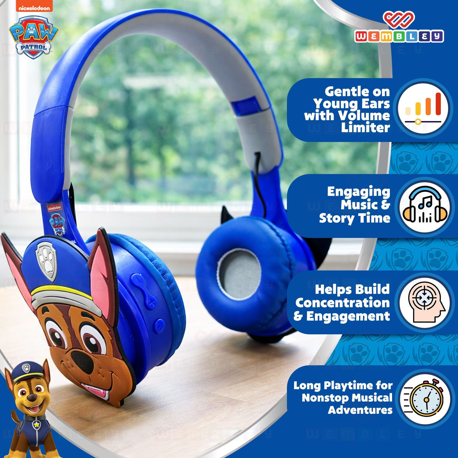 Image of Wembley Paw Patrol Themed Wireless Headphone for Kids Bluetooth & Wired Gaming