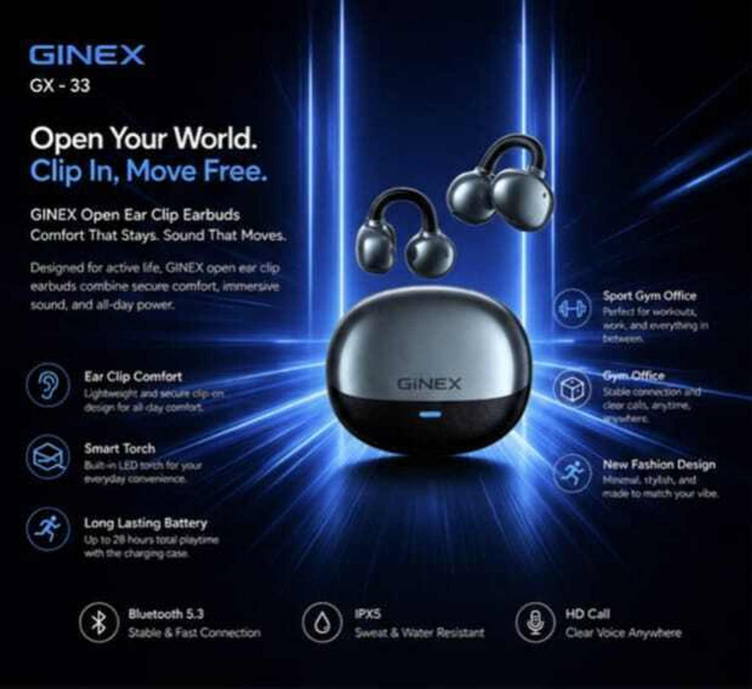 Image of GINEX GX-33 Bluetooth Headset (Black, Purple, True Wireless)
