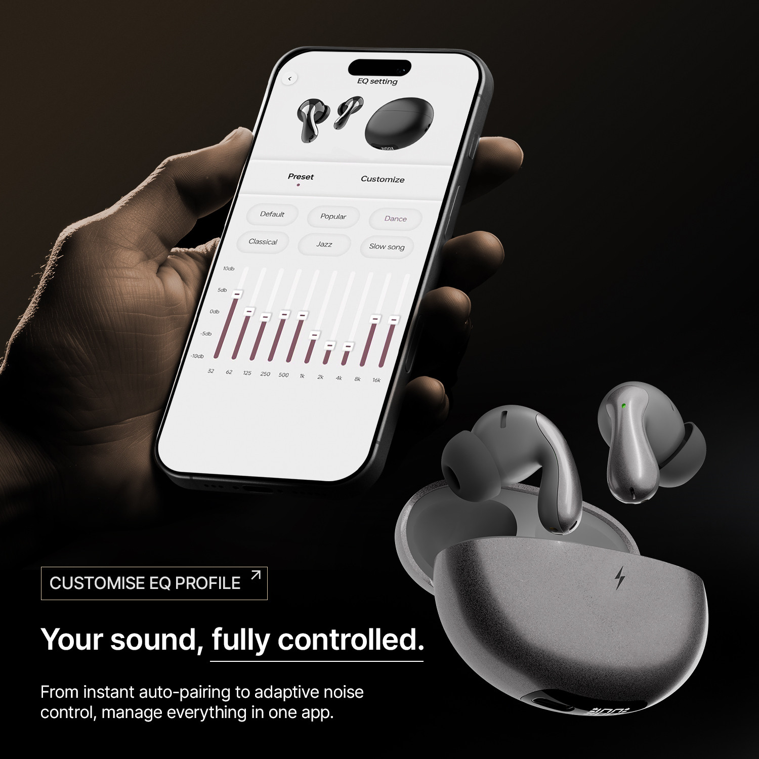 Image of Fire-Boltt Aero Drift TWS Earbuds, Custom EQ Profiles 50H Battery Display Case Quad Mic ENC Bluetooth