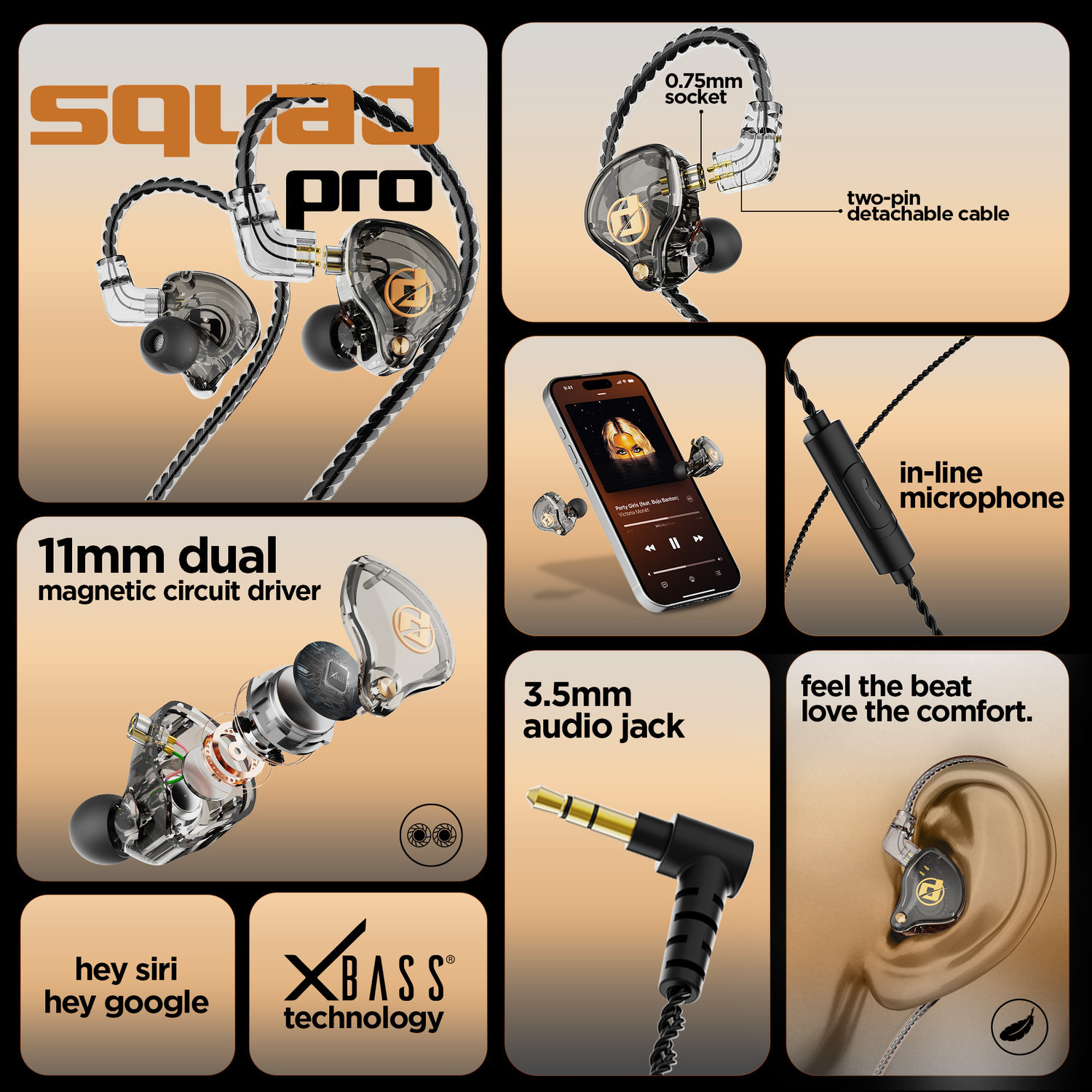 Image of Dubstep Squad Pro In-Ear Monitor with 11mm Dual Magnetic Driver, 2 Pin Detachable Cable Wired