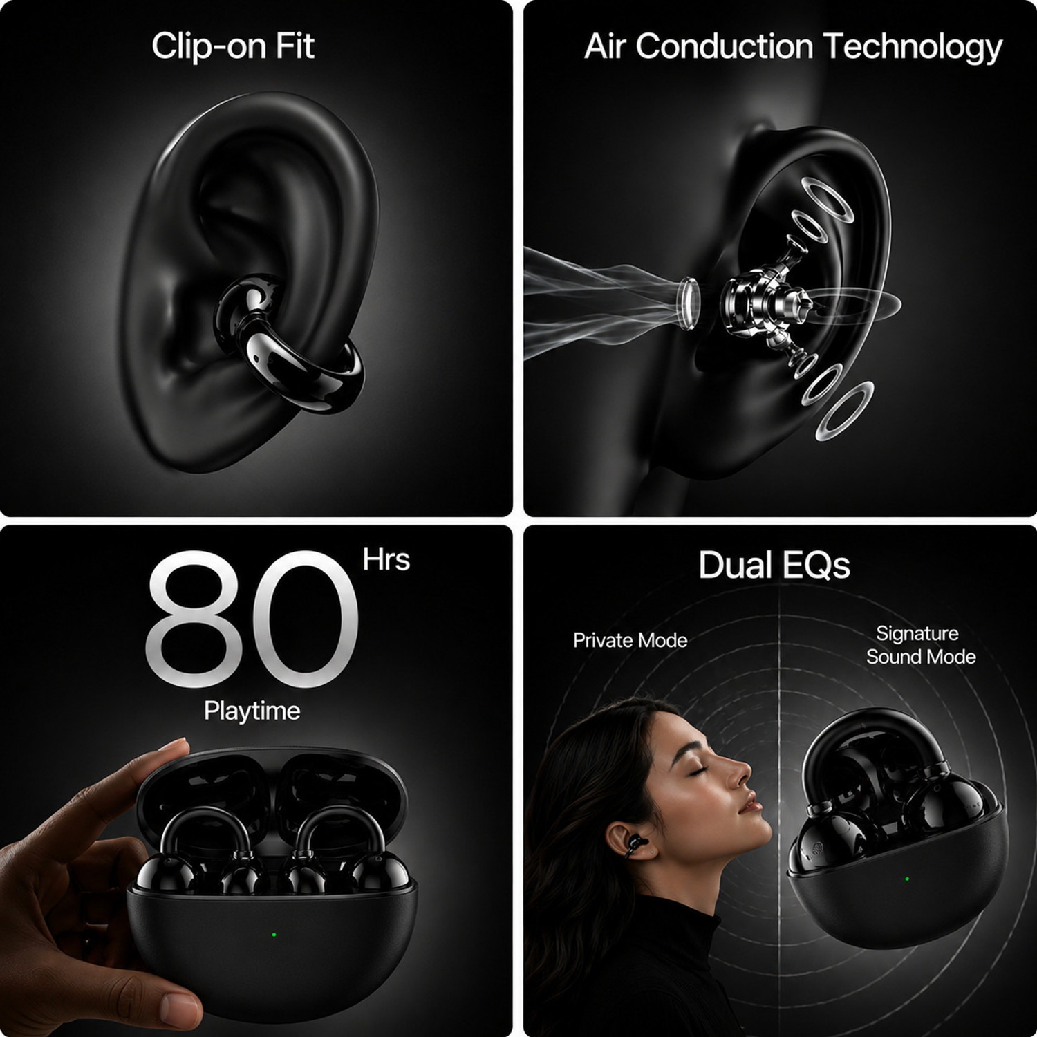 Image of ZABRO Air Clip-On Fit, Air-Conduction Tech OWS buds, 80Hrs Playtime, 360 Spatial Audio Bluetooth