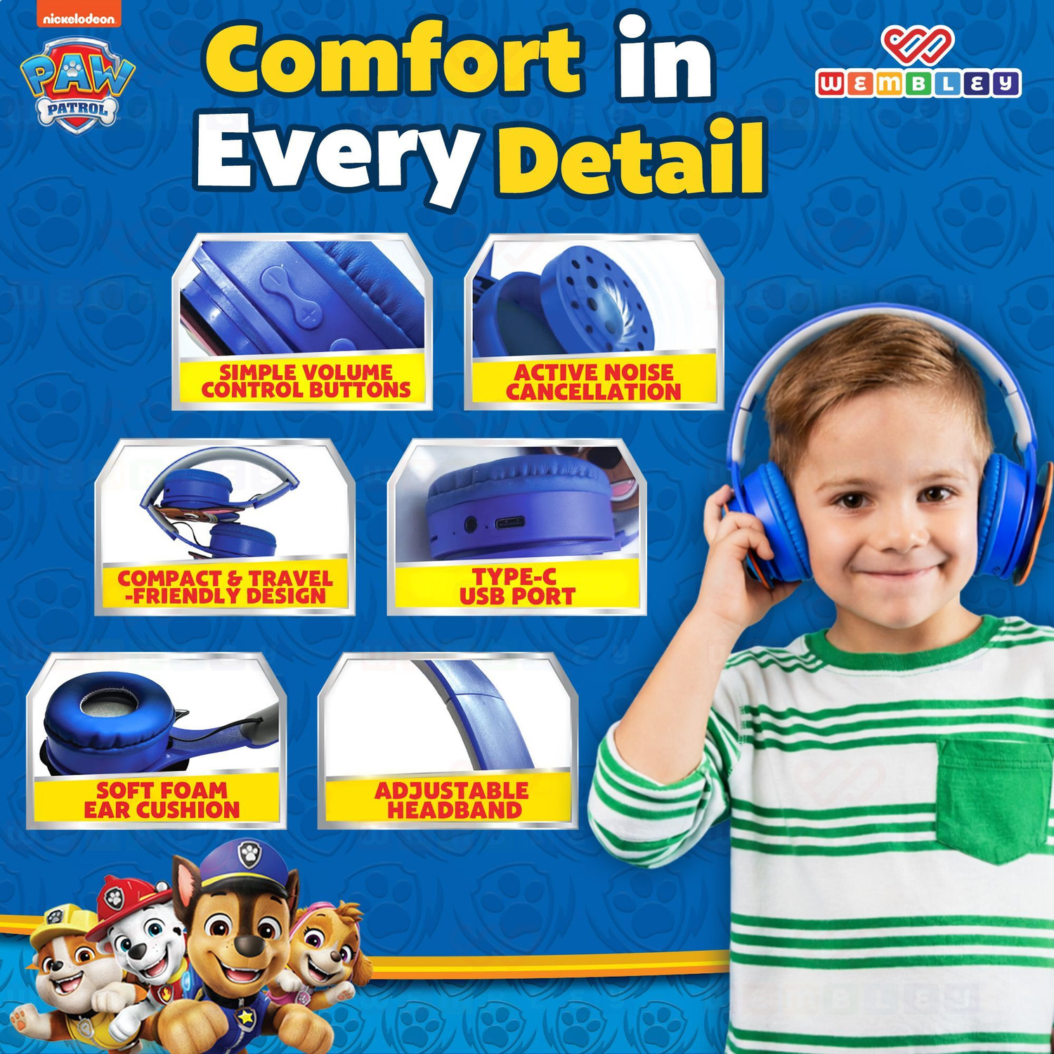 Image of Wembley Paw Patrol Themed Wireless Headphone for Kids Bluetooth & Wired Gaming