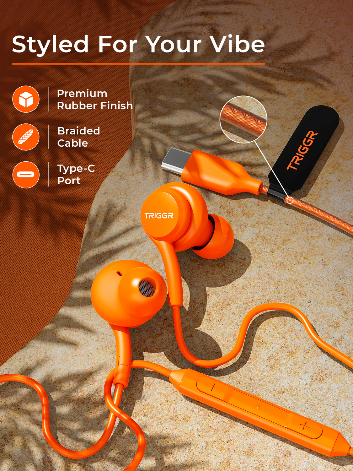 Image of TRIGGR Drip Type-C Wired Earphones with 13mm Driver, In-line Controls, Rich Bass, Mic Wired