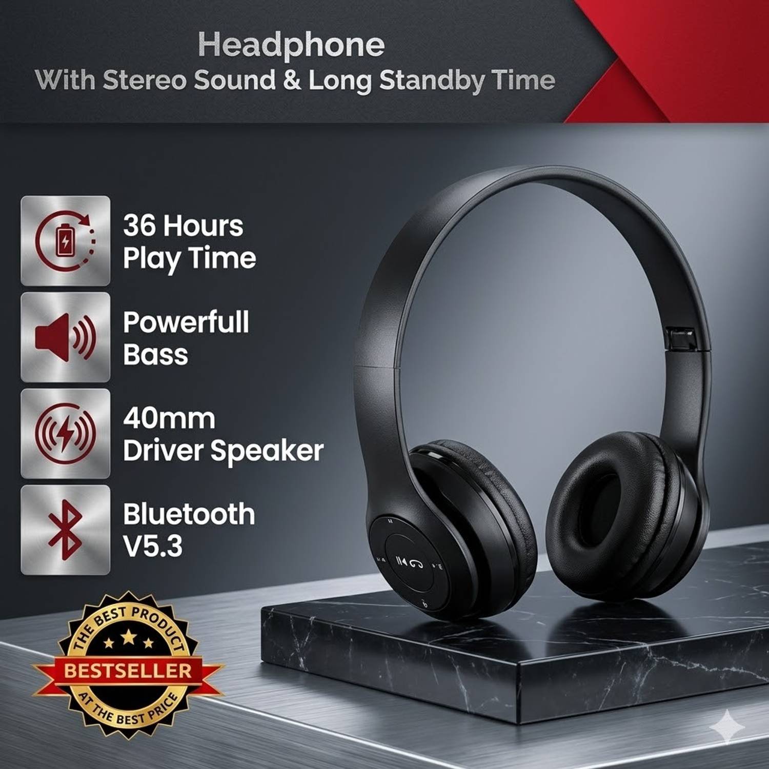 TABARET Top selling On Ear Bluetooth Headphones 5.0+EDR with Volume Control, HD Sound Bluetooth