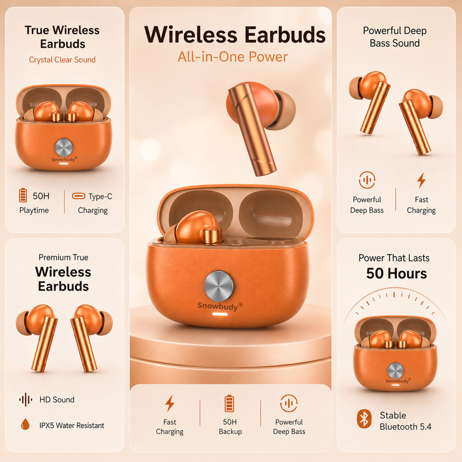 Image of snowbudy Coach Buds TWS Earbud up to 50HR Playback, Ai Mic Clear Call 3D Spatial Audio-10 Bluetooth Gaming