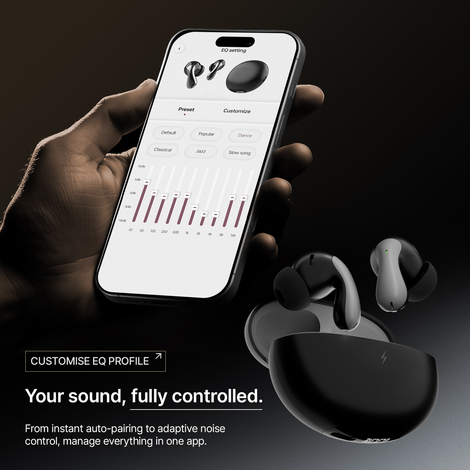 Image of Fire-Boltt Aero Drift TWS Earbuds, Custom EQ Profiles 50H Battery Display Case Quad Mic ENC Bluetooth