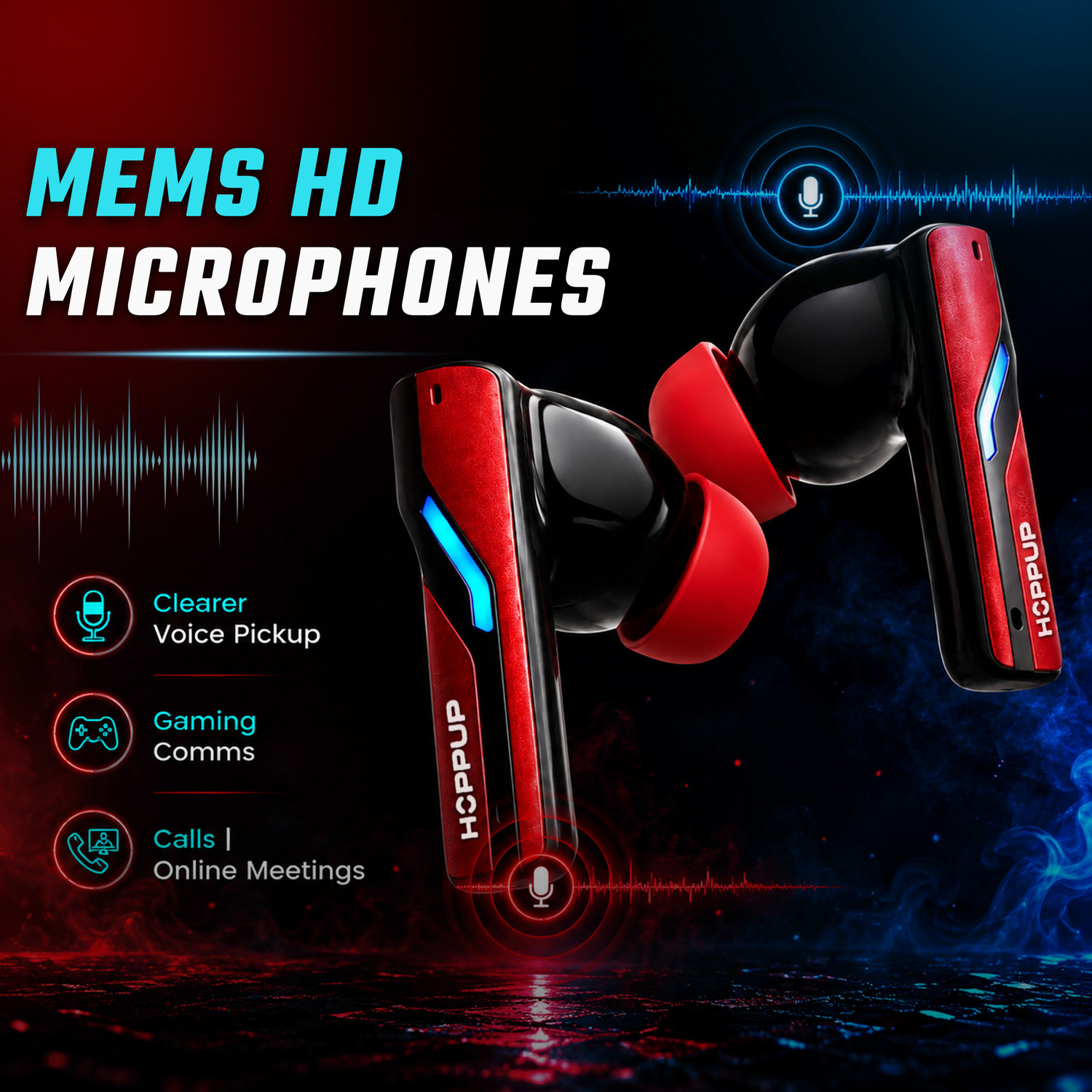 Image of HOPPUP STRYKE S1 Gaming Earbuds with 35MS Low Latency, 13MM DRIVERS & 60H PlayTime Bluetooth Gaming