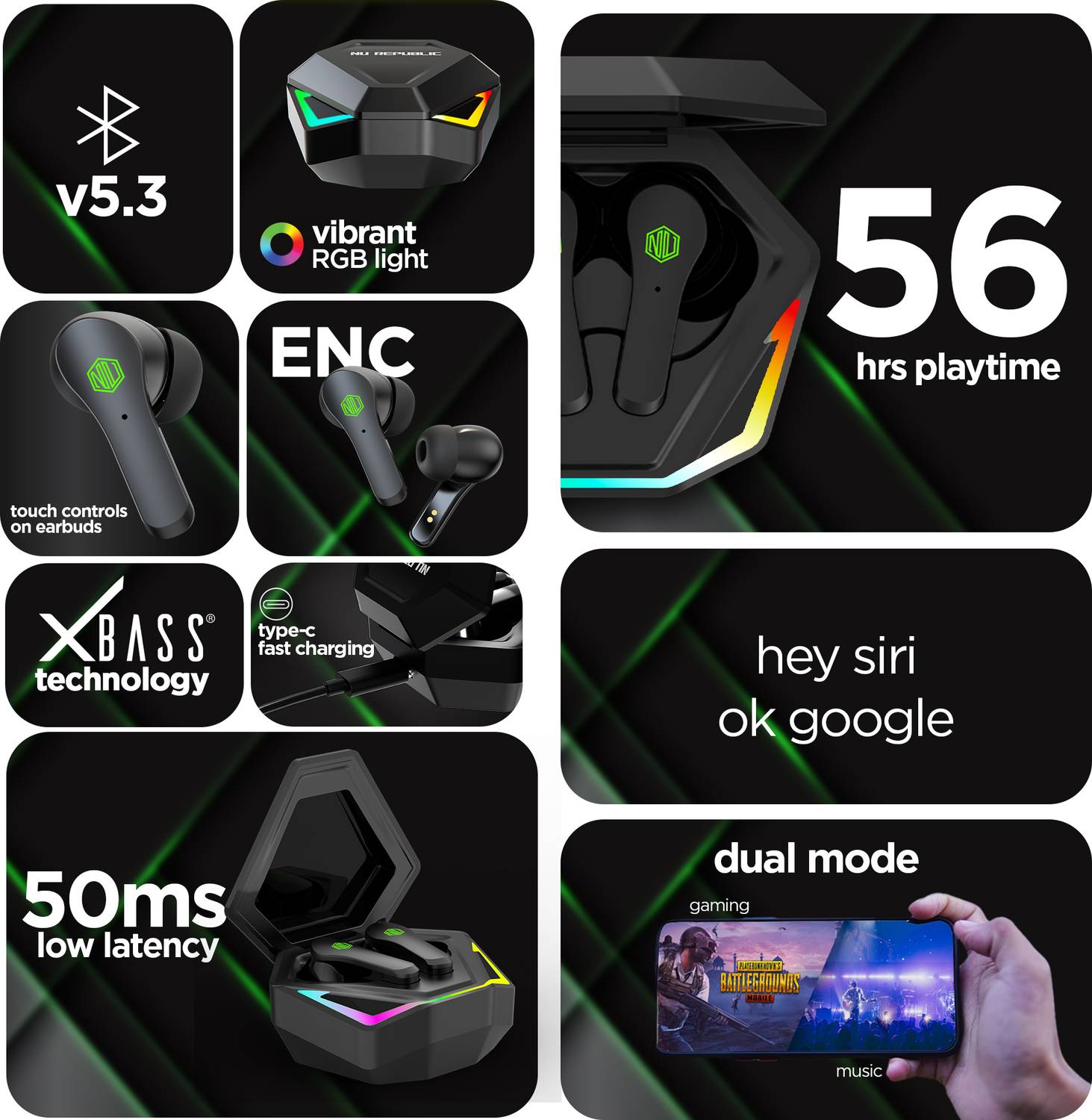 Nu Republic Starbuds Z with 56 Hr Playtime, X-Bass® Technology