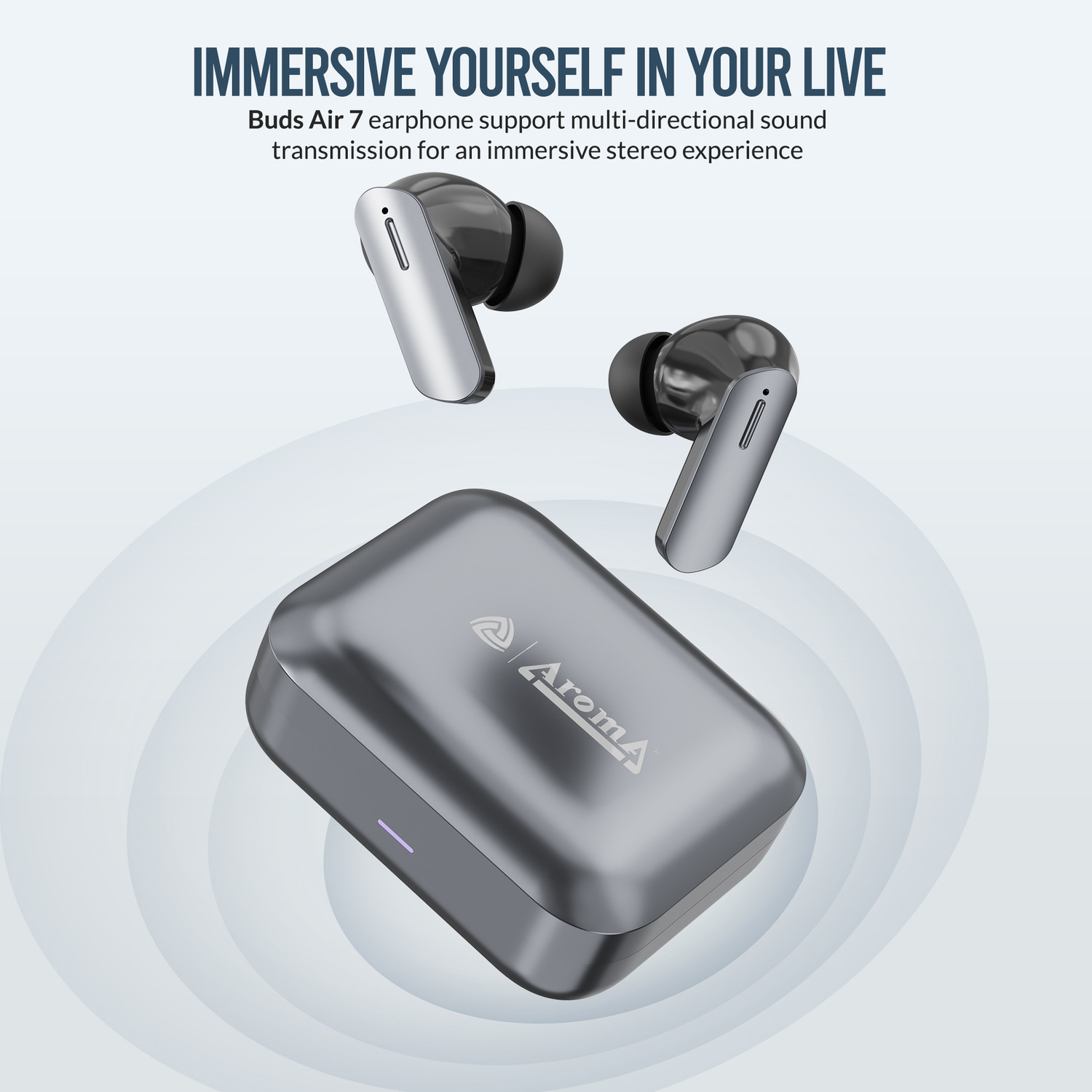 Image of Aroma Buds Air 7 V5.4 Upto 60Hr Playtime ENC Dual Paring Fast Charging, Heavy Bass Bluetooth