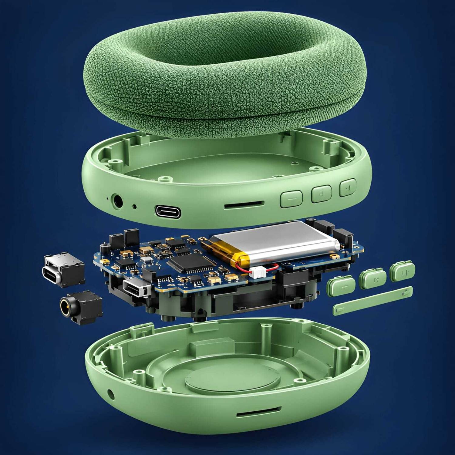 RAJUCO P9 Green Bluetooth Wireless Over Ear Headphones - Image 4