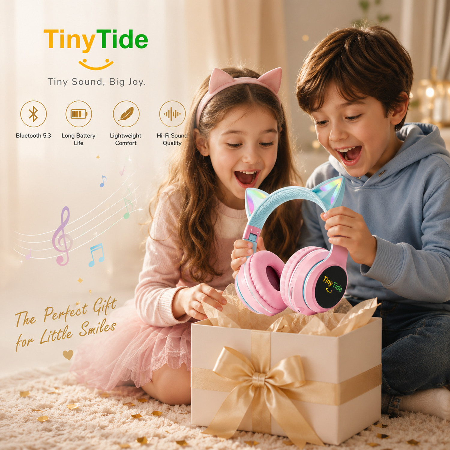 Image of TinyTide Kids Headphones For Girls /Boys, Cat Kids Bluetooth, Kids Wireless Headphones Bluetooth & Wired