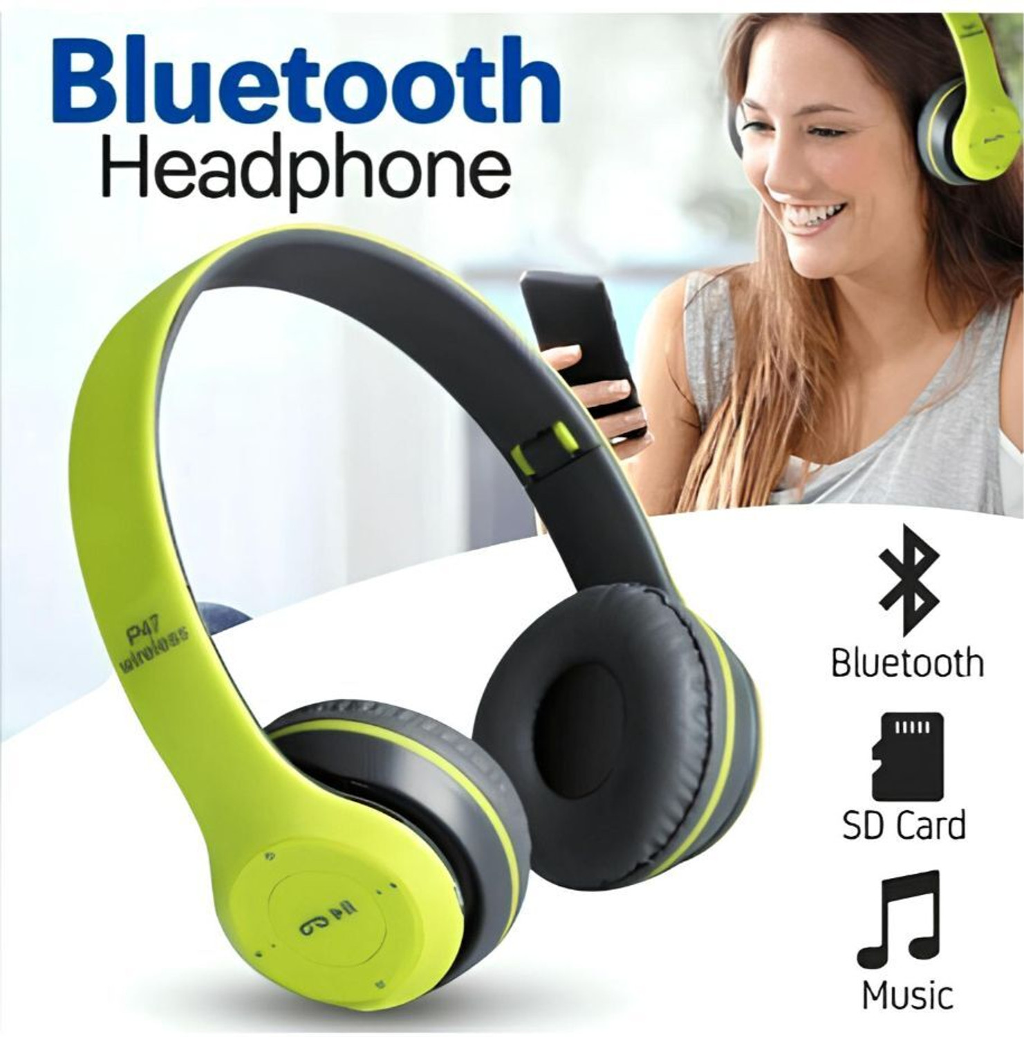 Image of JPGC 91v P47 Bluetooth On-Ear Headphones with Mic: Perfect for Active Lifestyles Bluetooth