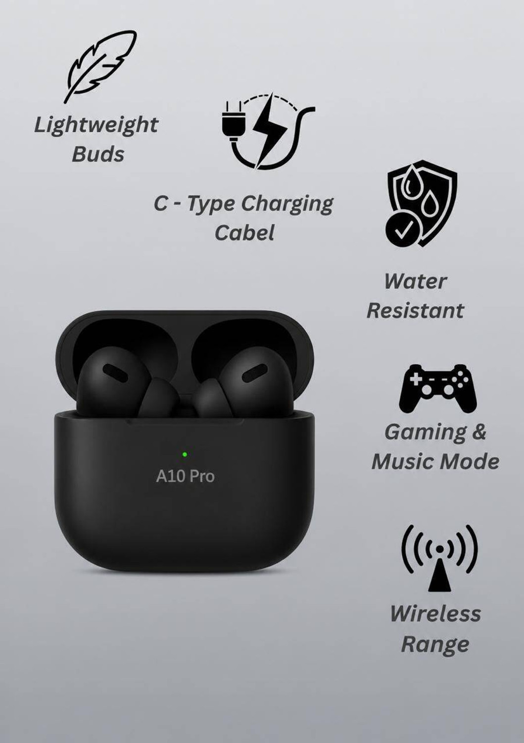 Image of Rafel Textiles TWS BLUETOOTH Earbuds True Wirelees Headphone with charging case A10 PRO Bluetooth Headset (Black, True Wireless)
