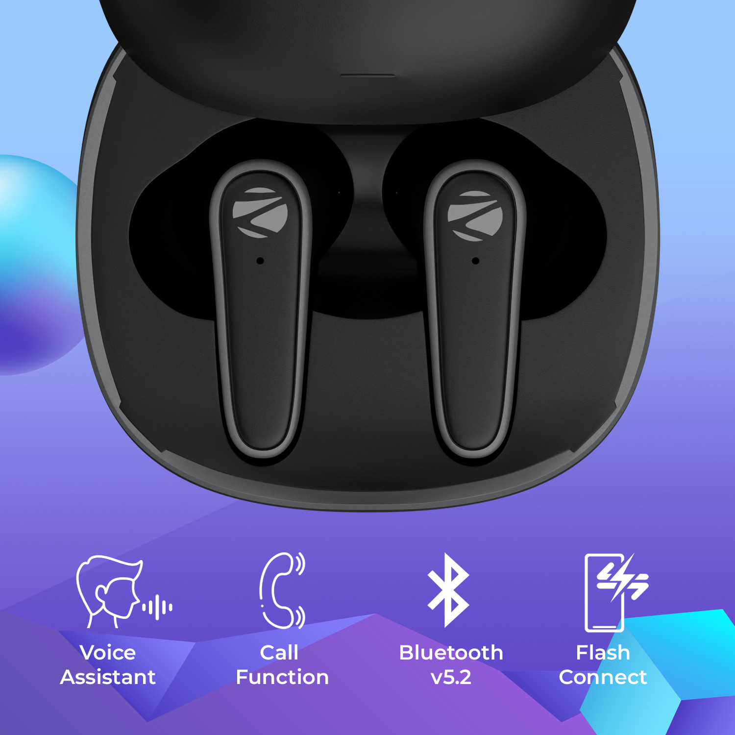 Image of ZEBRONICS Zeb- PODS 1, TWS Earbuds, ENC, ANC, Touch Controls, Voice Assistant, SplashProof Bluetooth