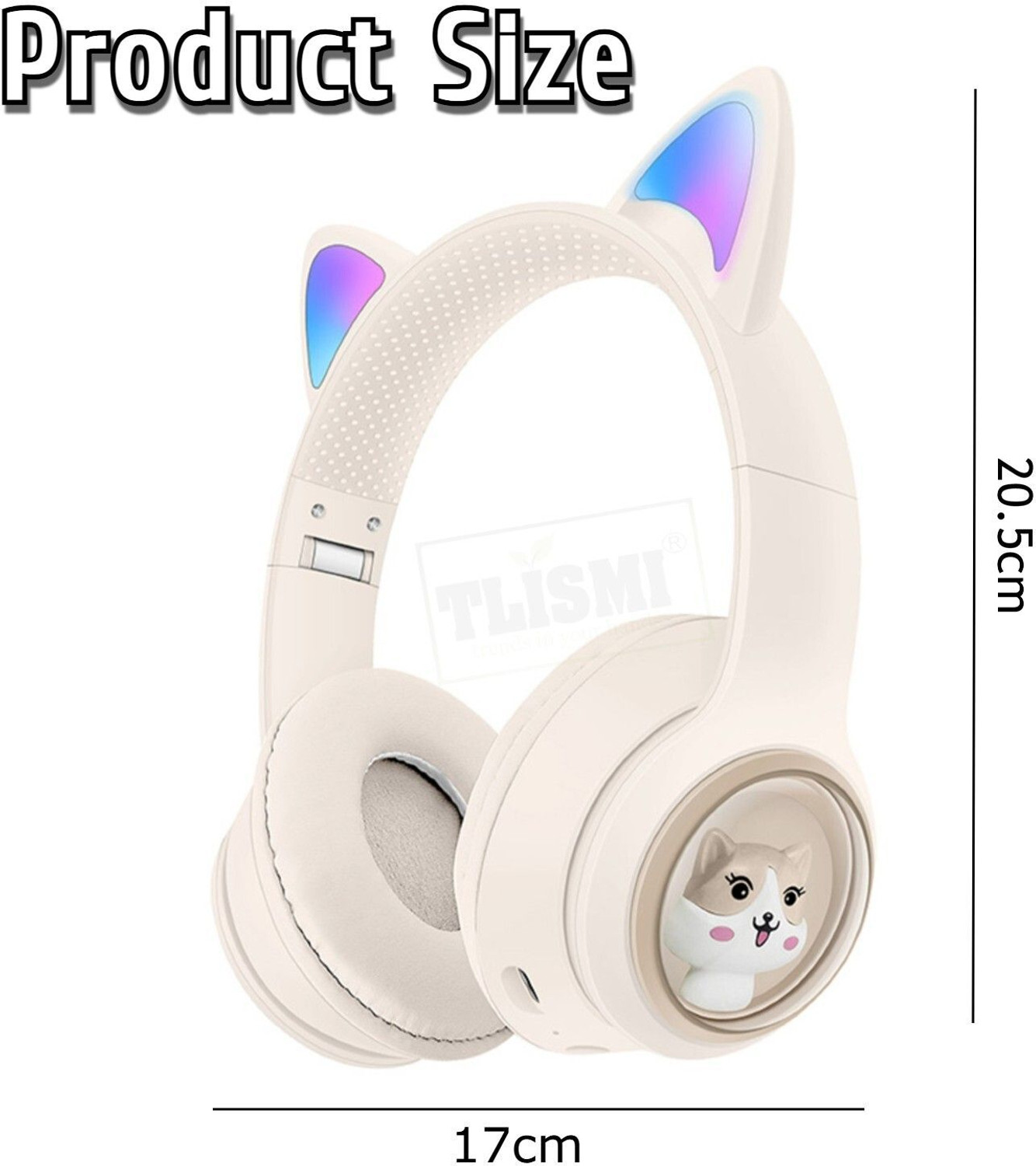 Image of Tlismi Foldable Cute Cat Ear Bluetooth Headphones LED Light with Microphone for Kids Bluetooth & Wired