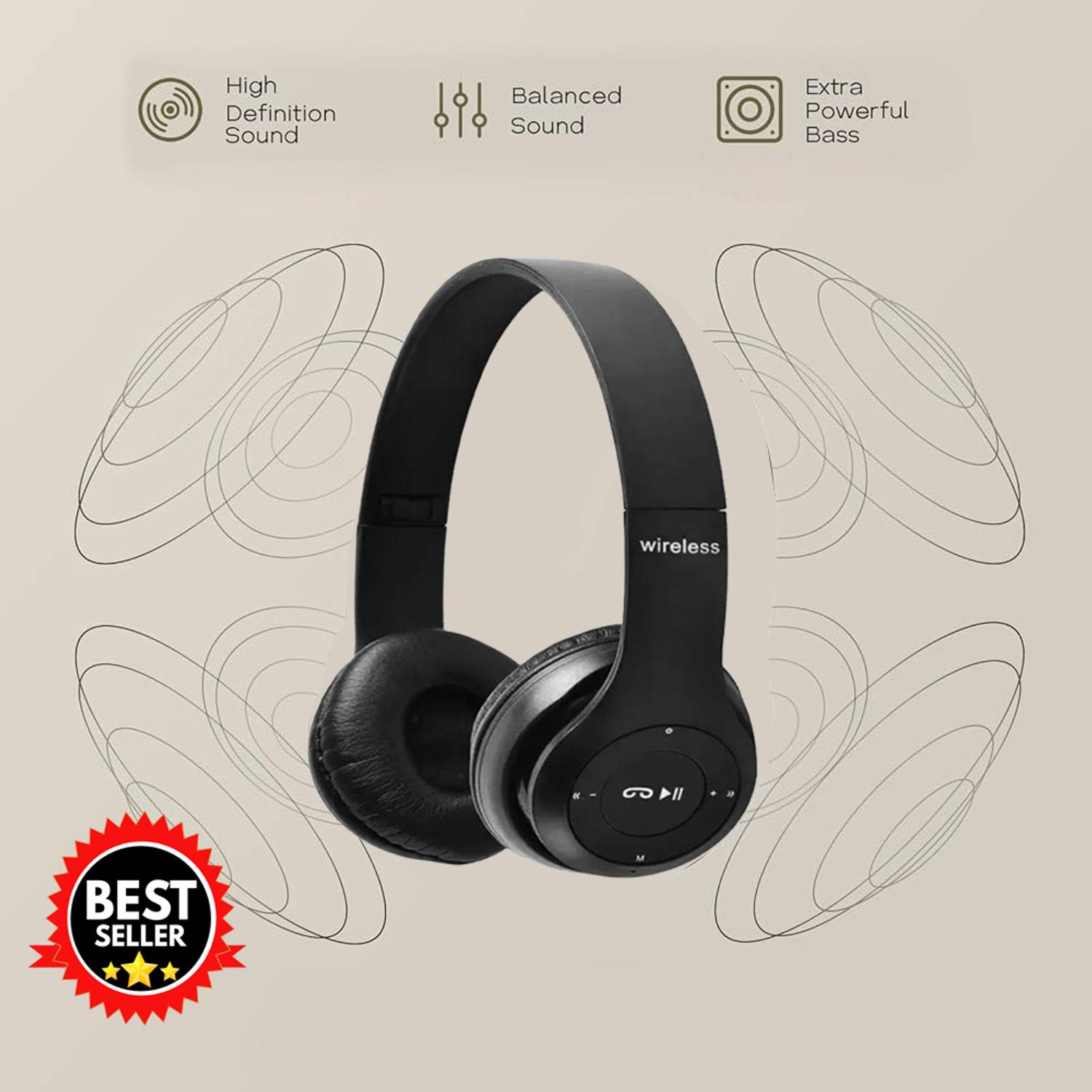 TABARET 3D Sound Quality Wireless Bluetooth Over the Ear Headphone with Mic Bluetooth