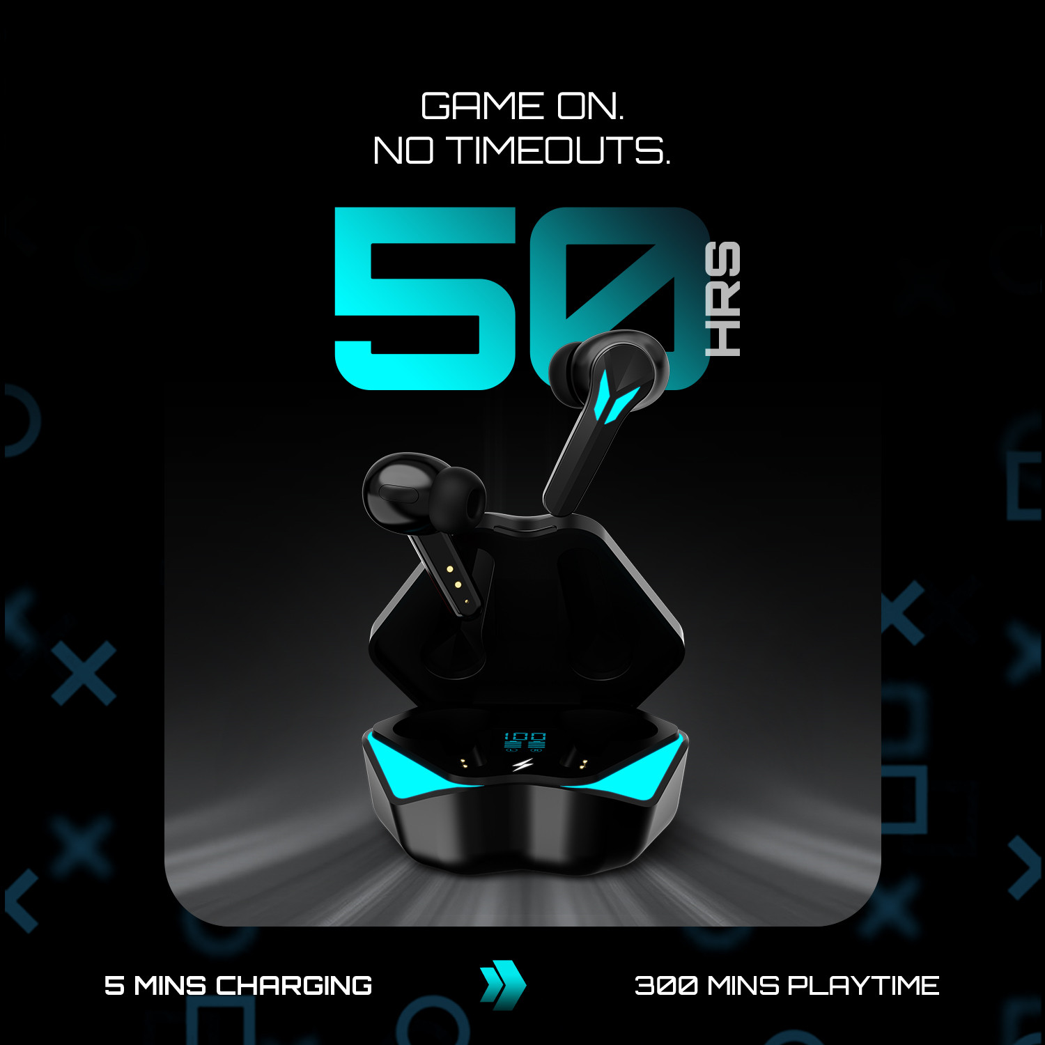 Image of Fire-Boltt Aero Shadow TWS Earbuds, RGB Lights Custom EQ Profile 50H Playtime Quad Mic ENC Bluetooth