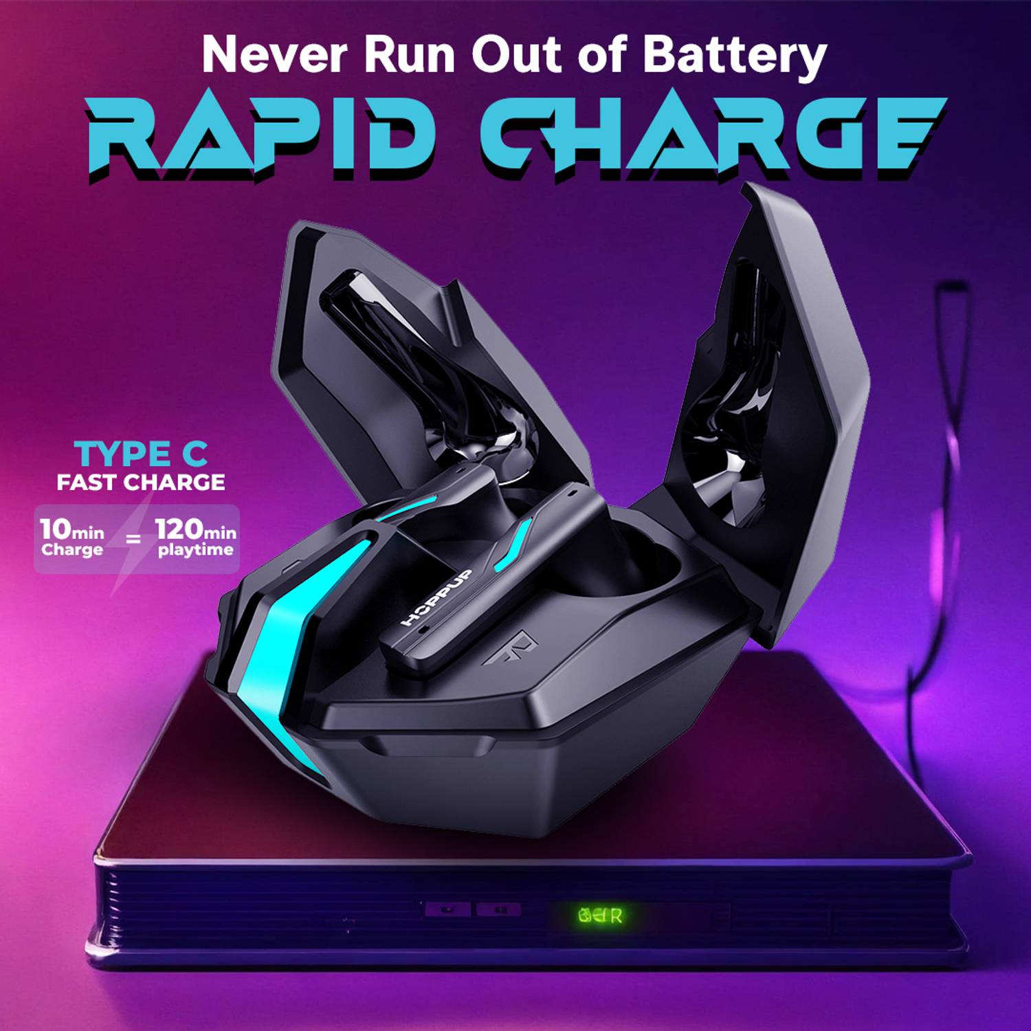 HOPPUP Xo6 Gaming Earbuds with 35MS Low Latency, RGB LED - Image 3
