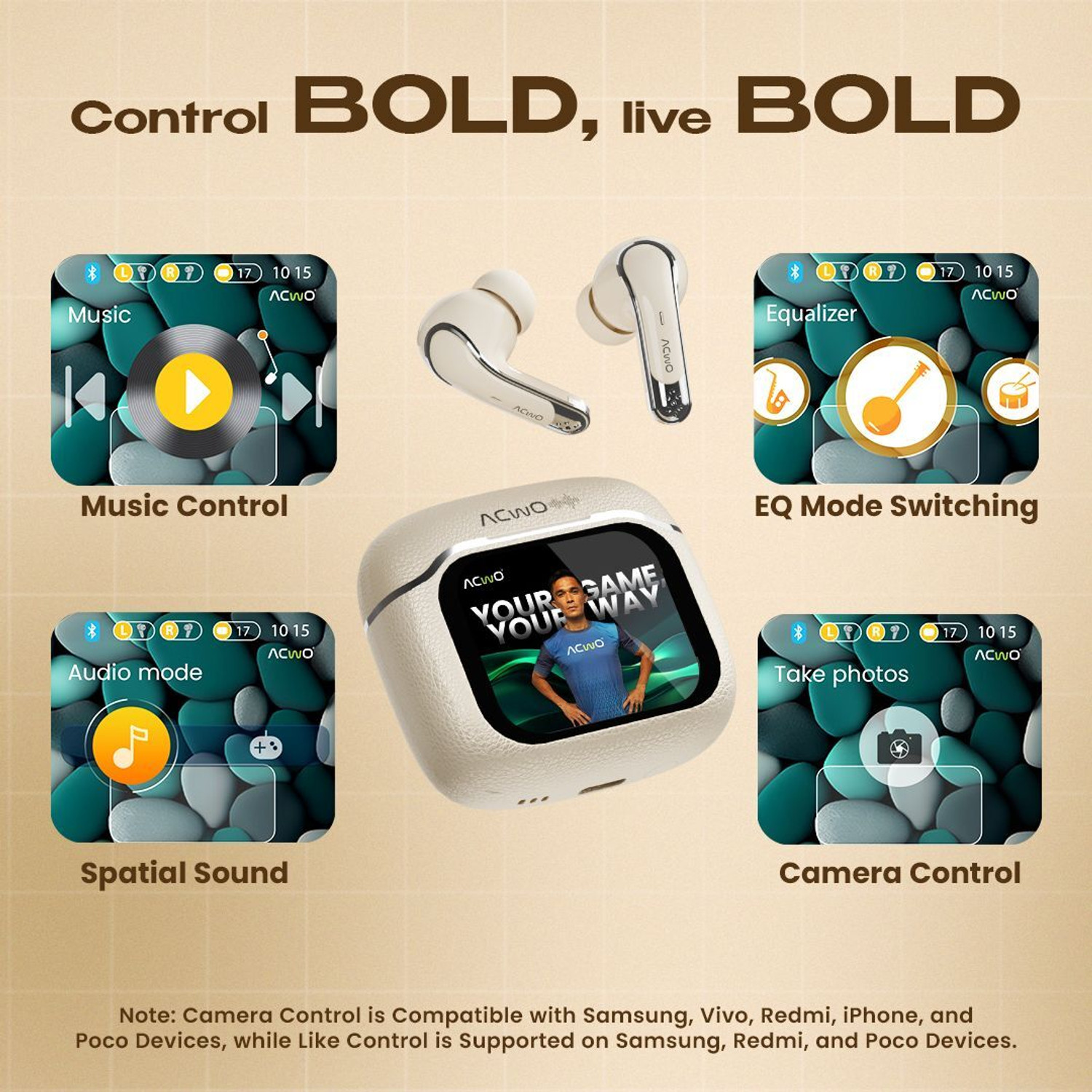 Image of ACwO DwOTS Bold Smart Calling Display Earbuds, 60Hrs Playtime, ANC 32dB, 13mm Driver Bluetooth