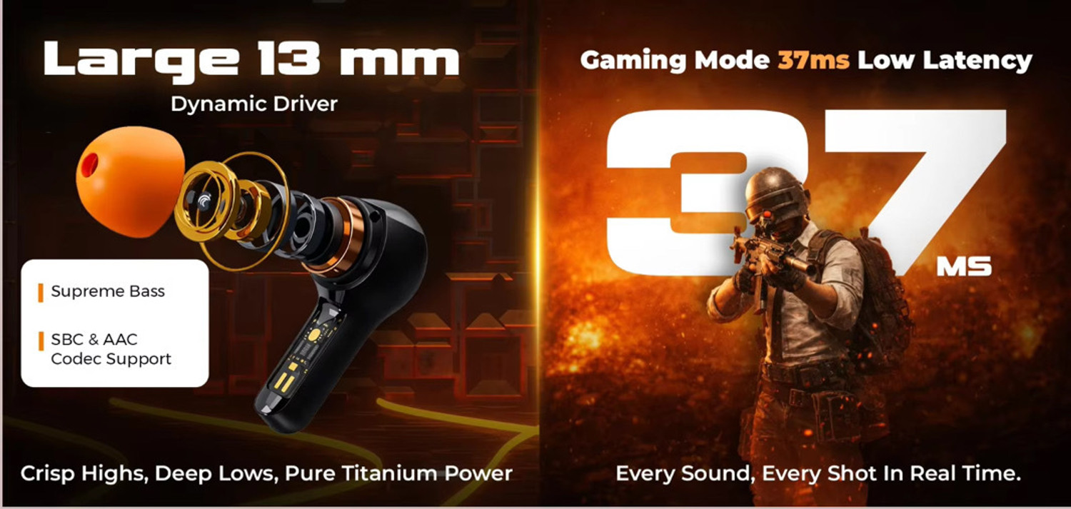 Image of Life Like S45 Gaming In Ear Earbuds With 60H Playtime With TYPE-C Fast Charging, ENC MIC Bluetooth
