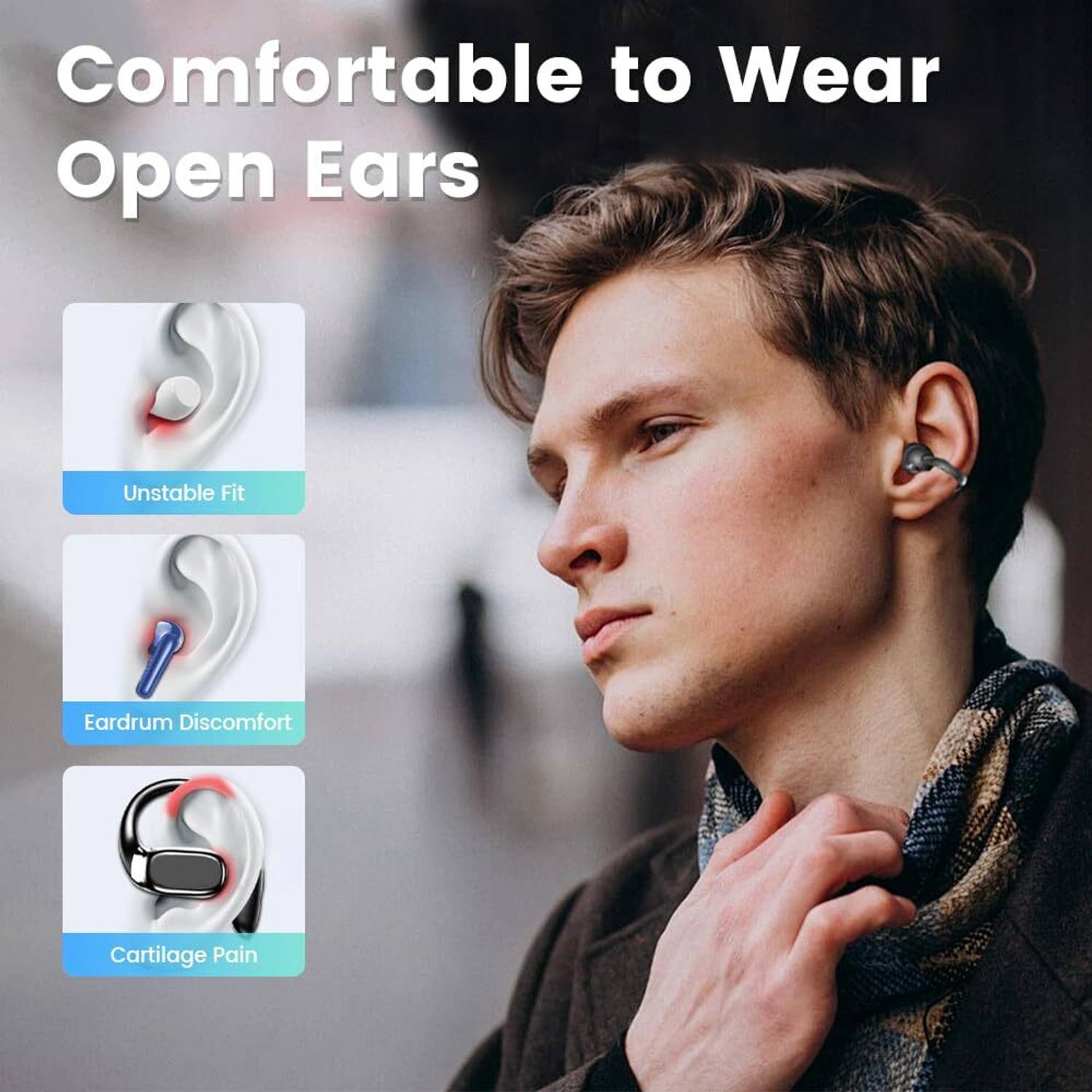 PLUGPULSES Open Ear Clip Bluetooth Earbuds 60H LED TWS - Image 4