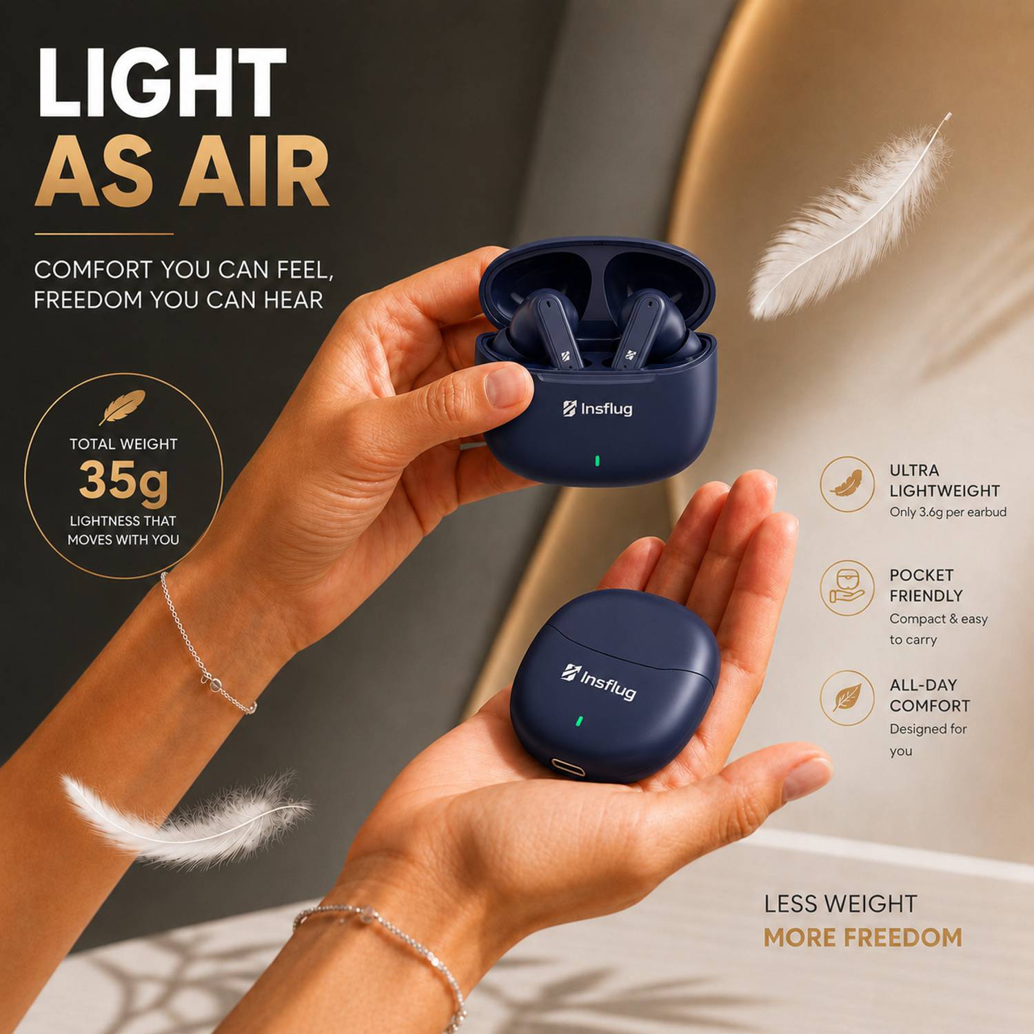 Insflug Wireless Earbuds with Quick Auto Pairing, IPX5 Waterproof - Image 3