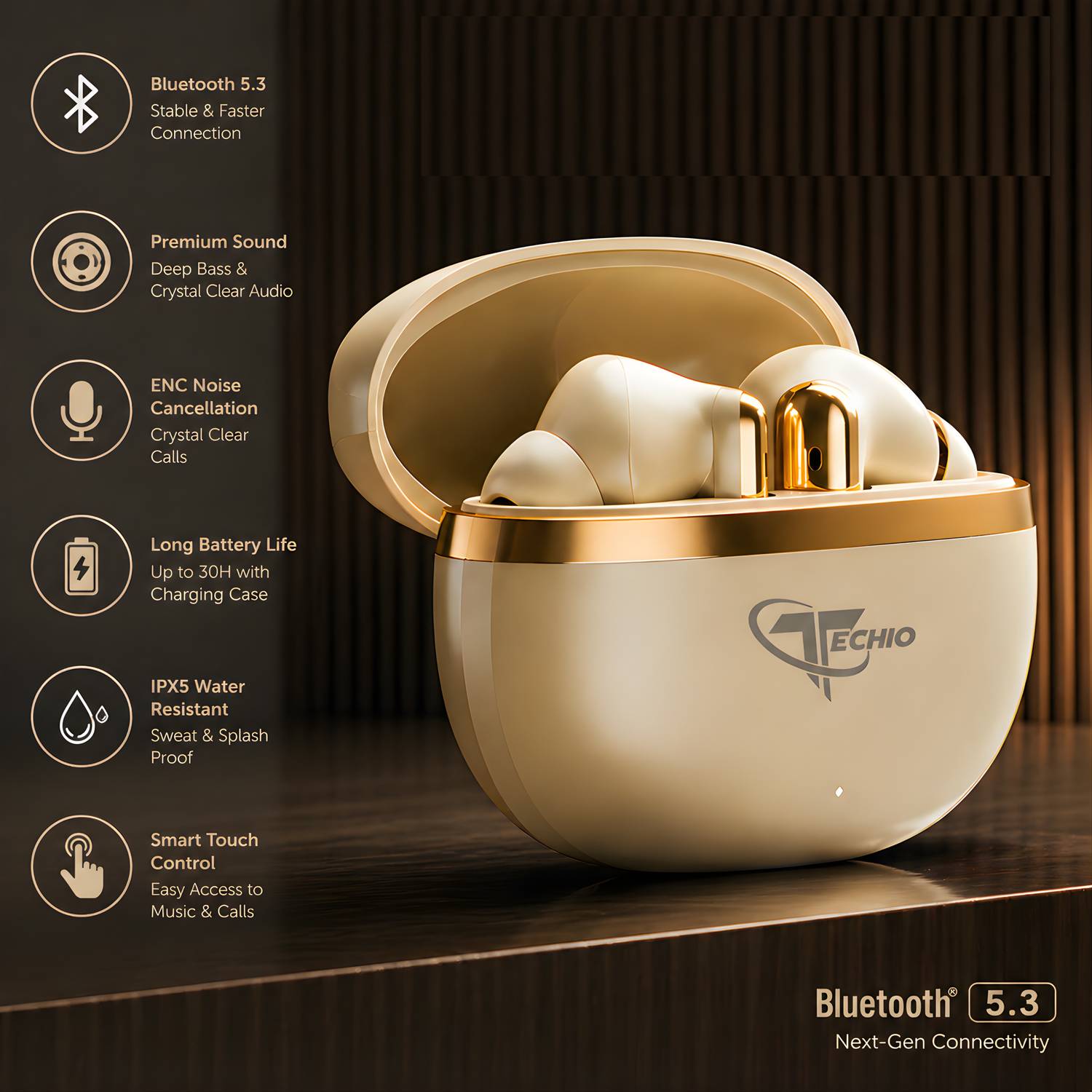 TECHIO AirBeats Wireless Earbuds - Image 3
