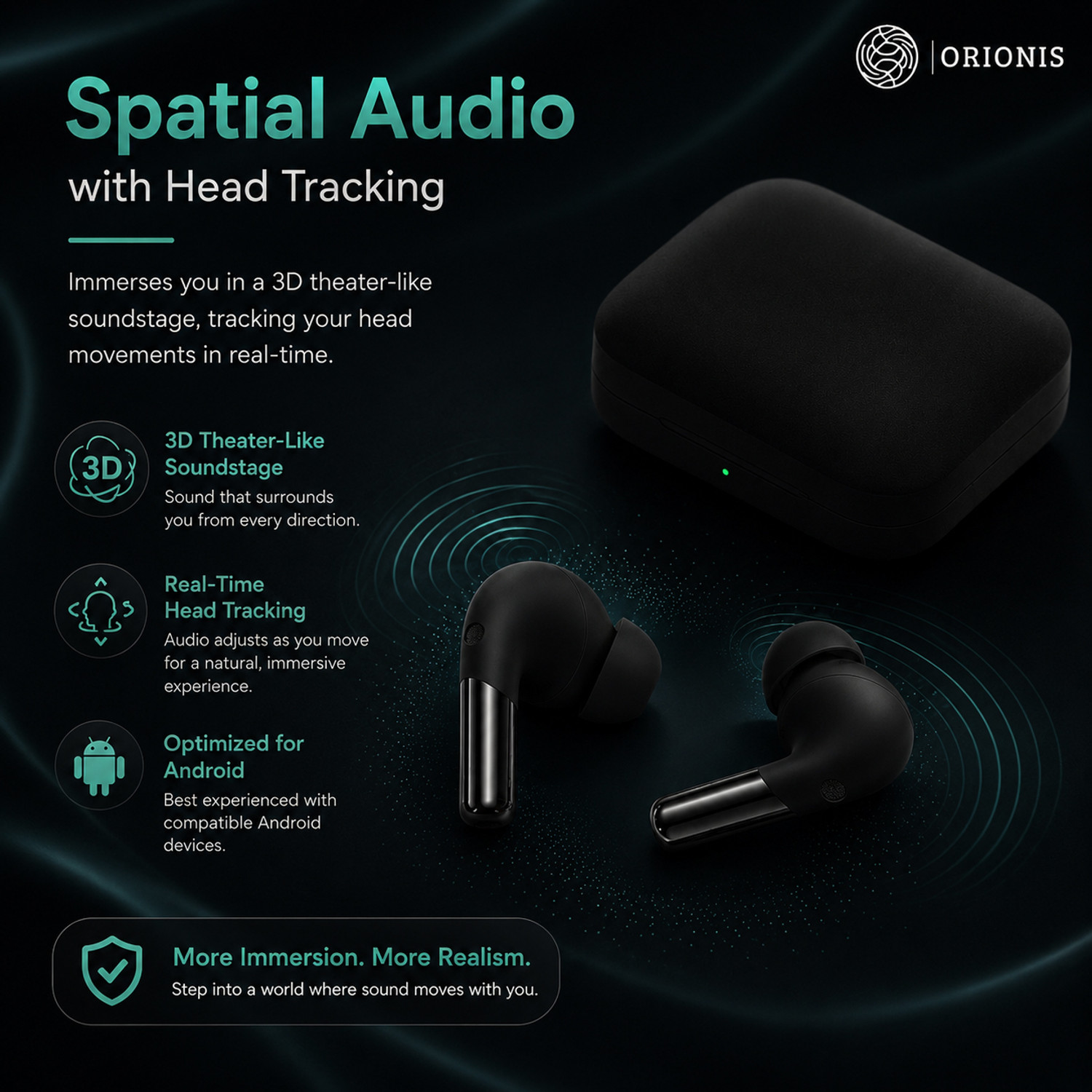 Image of Orionis Buds Pro 2 One-Plus Earbuds with Spatial Audio, 39H Playback, Water Resistance Bluetooth