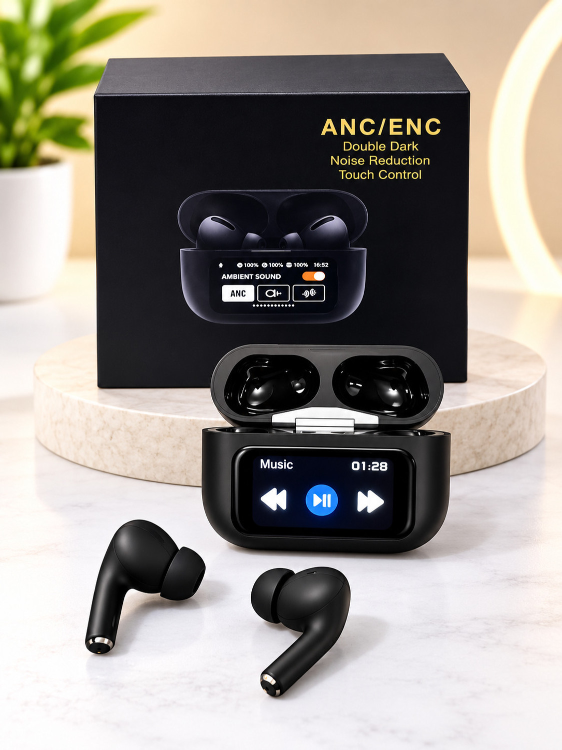 Image of ELVIBE Display Buds with Touch Screen Display Earbuds Bluetooth Headset (Black, True Wireless)