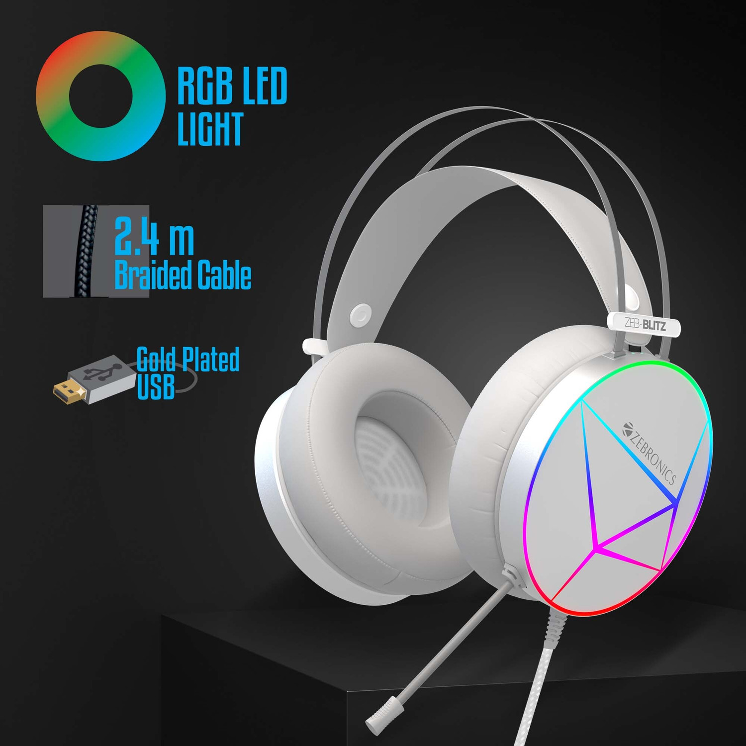 Image of ZEBRONICS Zeb-Blitz Dolby Atmos Premium Headphone, 7.1 Surround Sound,RGB, 2.4Mtr USB Wired Gaming