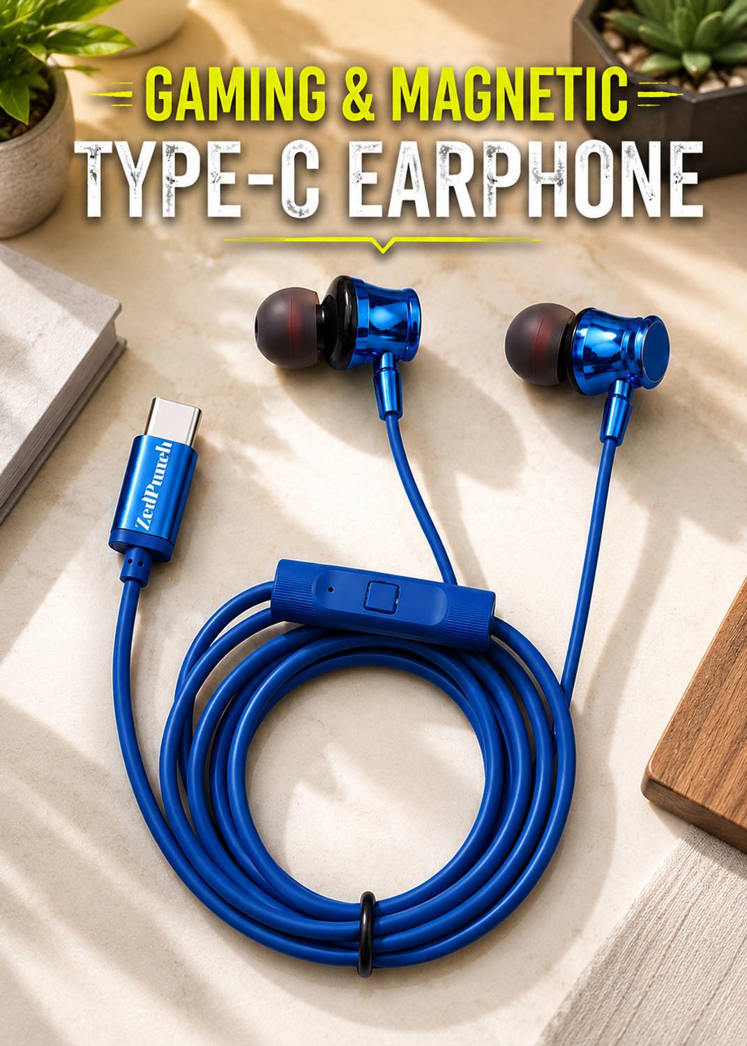 ZedPunch Gaming Type-C Wired Magnetic Earphones With Mic & 1 Button Control USB-C Devices Wired Gaming