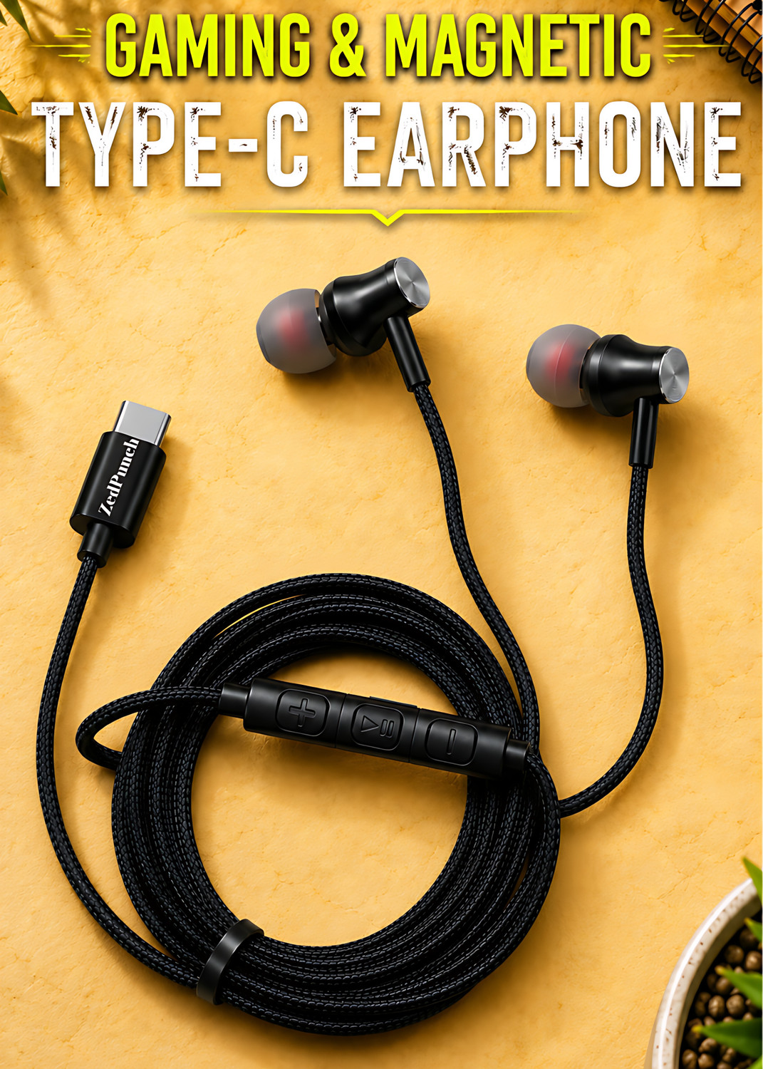 Image of ZedPunch Gaming Type C Wired Magnetic Earphones With Mic & 3 Button Control USB-C Device Wired Gaming