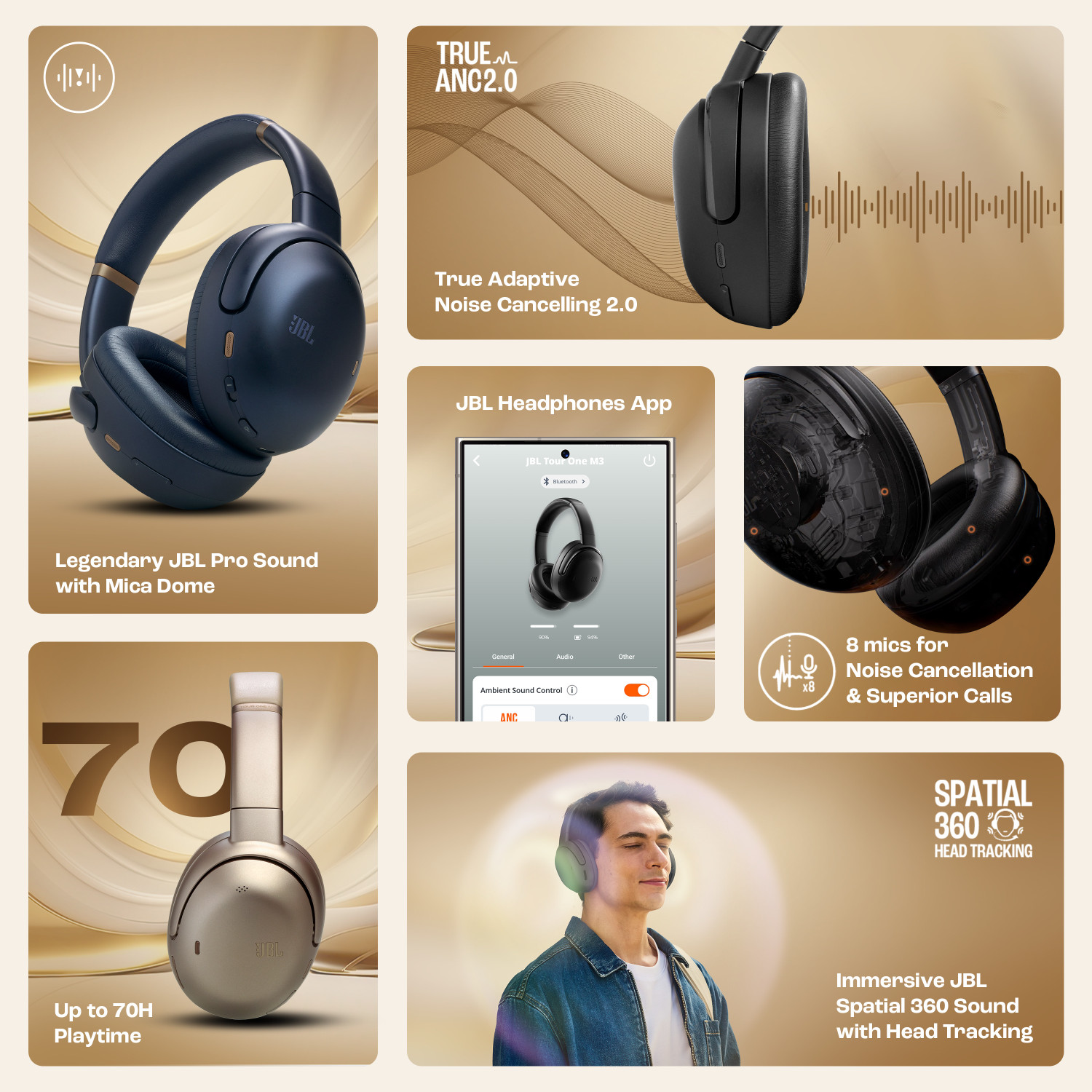 Image of JBL Tour One M3 Over Ear Headphones with ANC 2.0, Hi-Res LDAC Audio, 70Hrs Playback Bluetooth