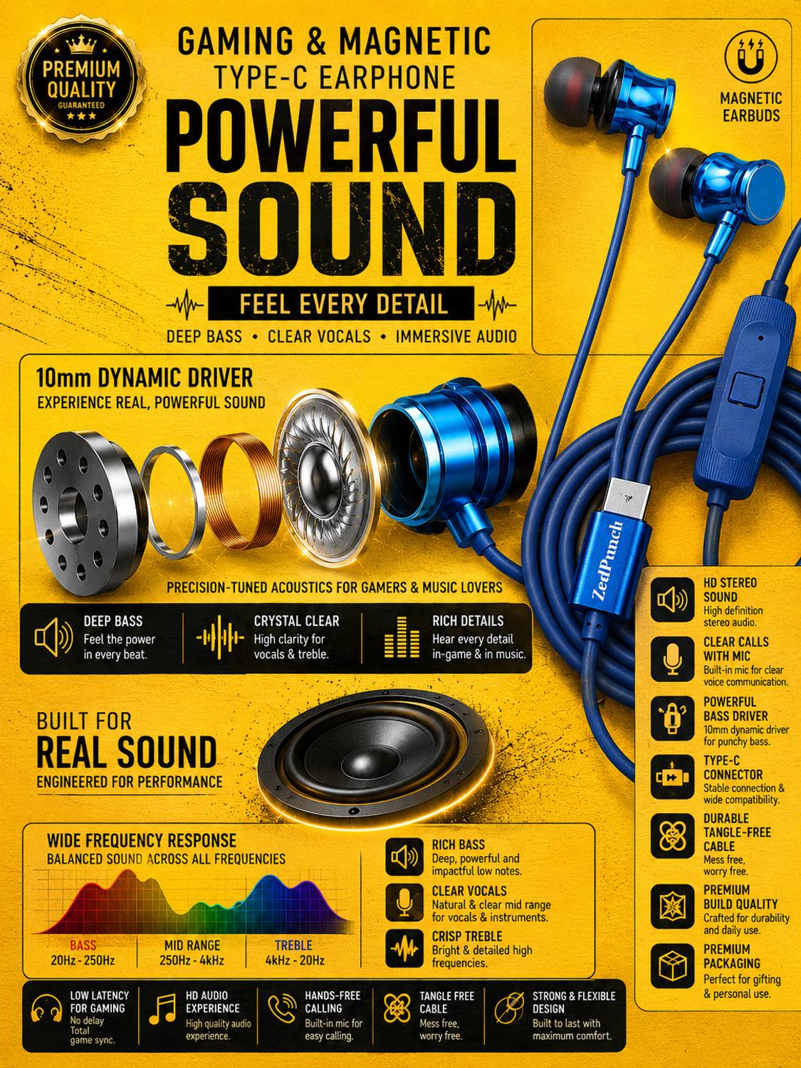 ZedPunch Type C Wired Earphone with Mic - Image 4