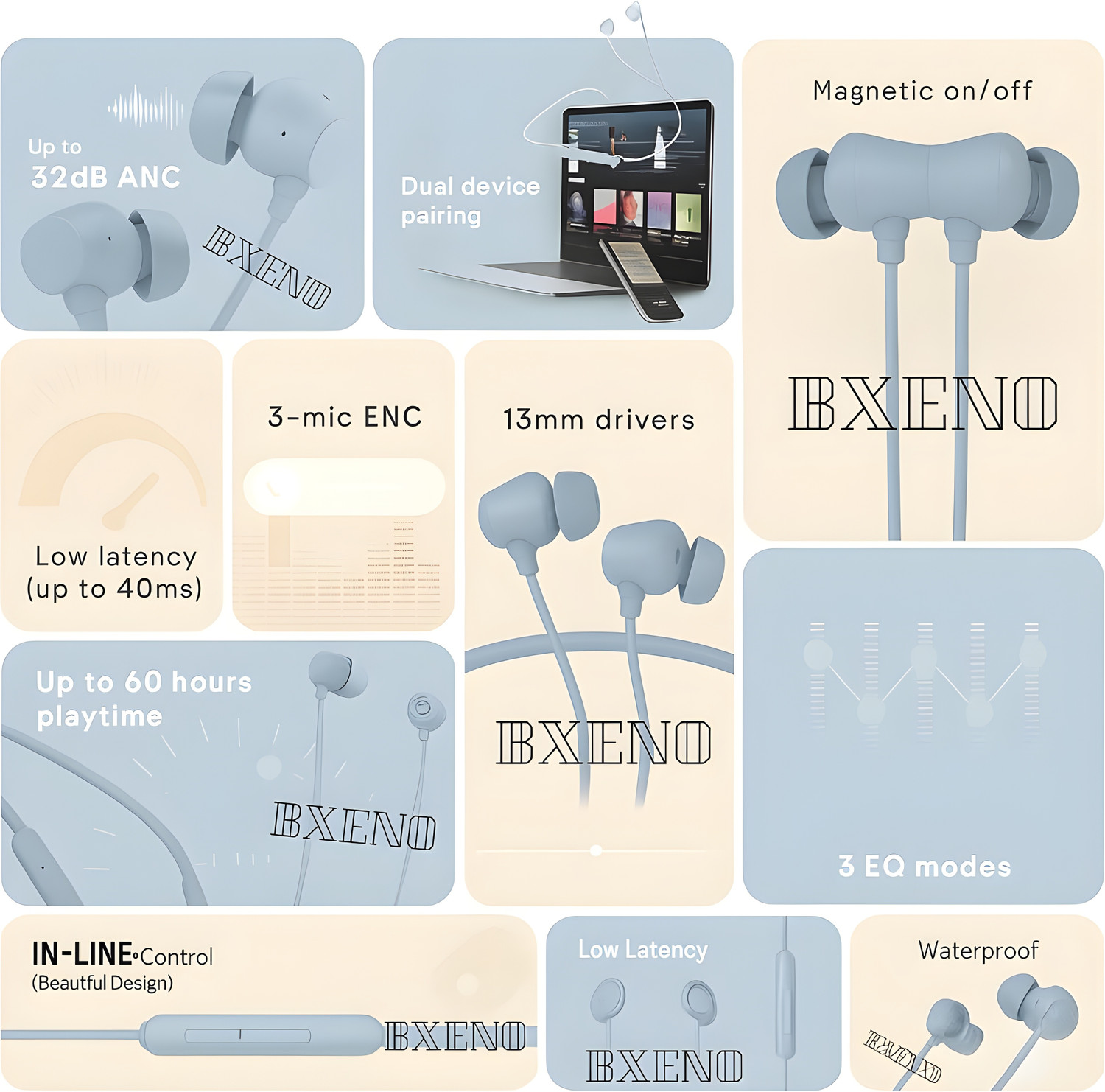 Image of BVEXO Buds Wireless 2 with Immersive Sound, 360 AI Spatial Audio & 48 Hour Battery - 6 Bluetooth