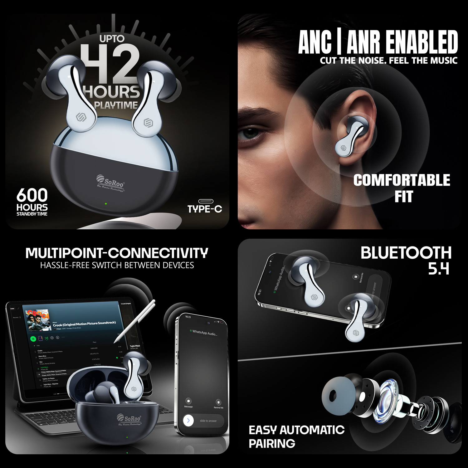 Image of Soroo Future Soroo Vibepods with 13mm Driver, 42hrs Playback, AI ENC, Dual Mic Bluetooth