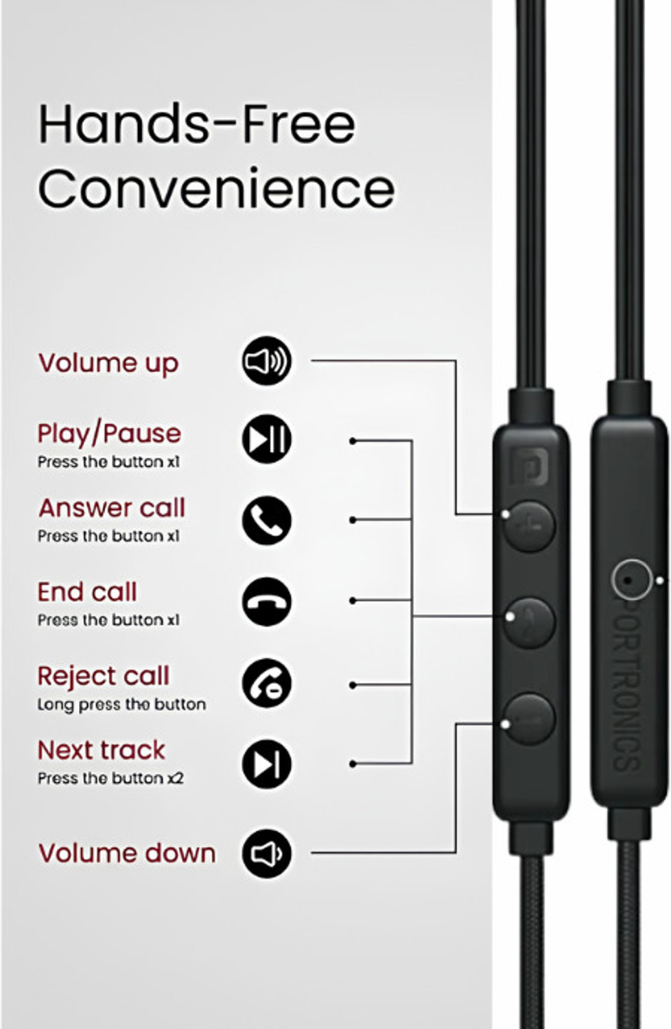 Image of Portronics CONCH THETA C IN LINE MIC POR 2148 WIRED EARPHONE WITH POWERFUL AUDIO Wired