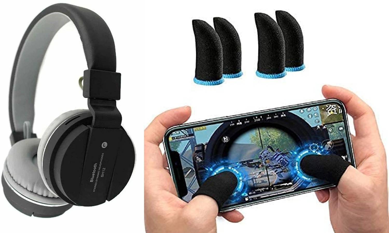 REEPUD HEADPHONE with 2 PAIR GAMING GLOVES Bluetooth Headset (Bla