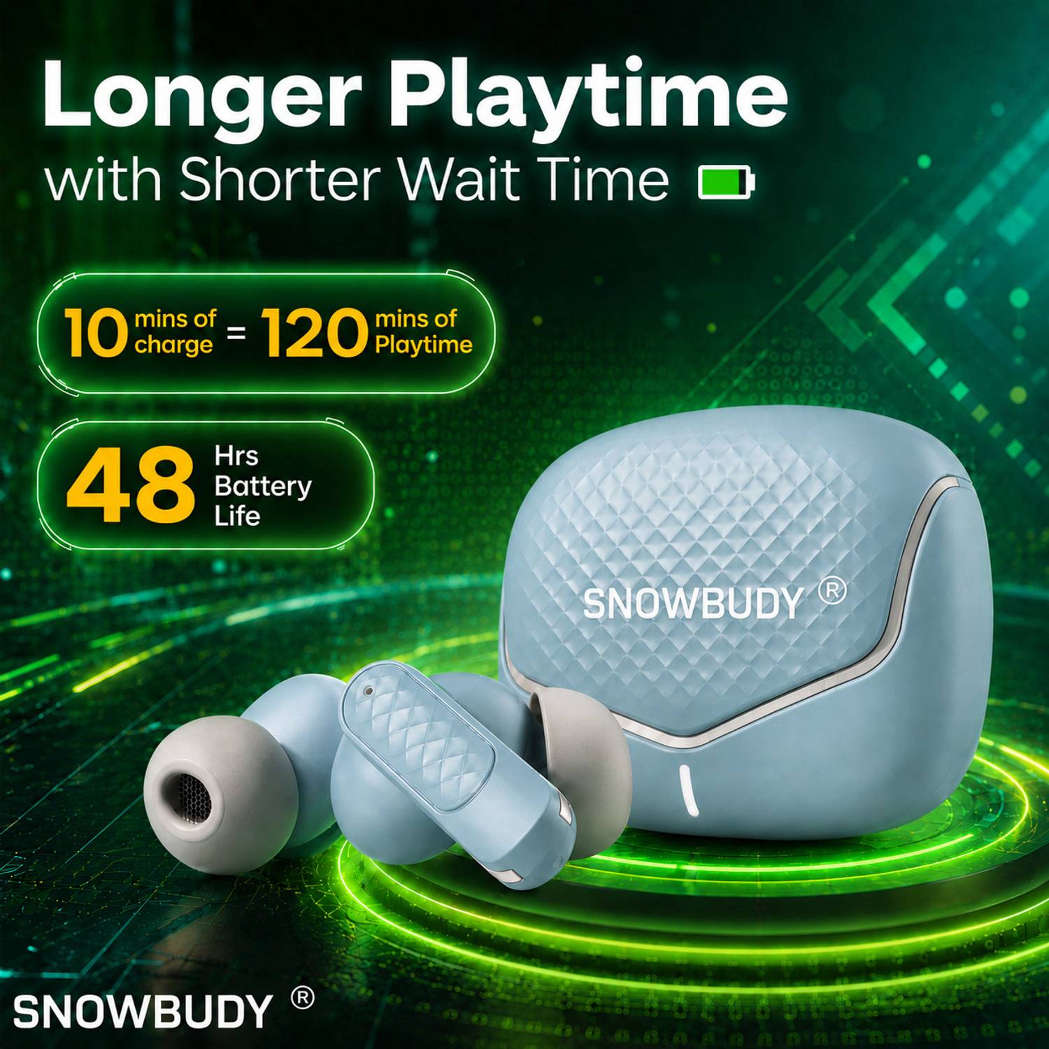 snowbudy True Wireless Earbuds with 70H Playtime - Image 4